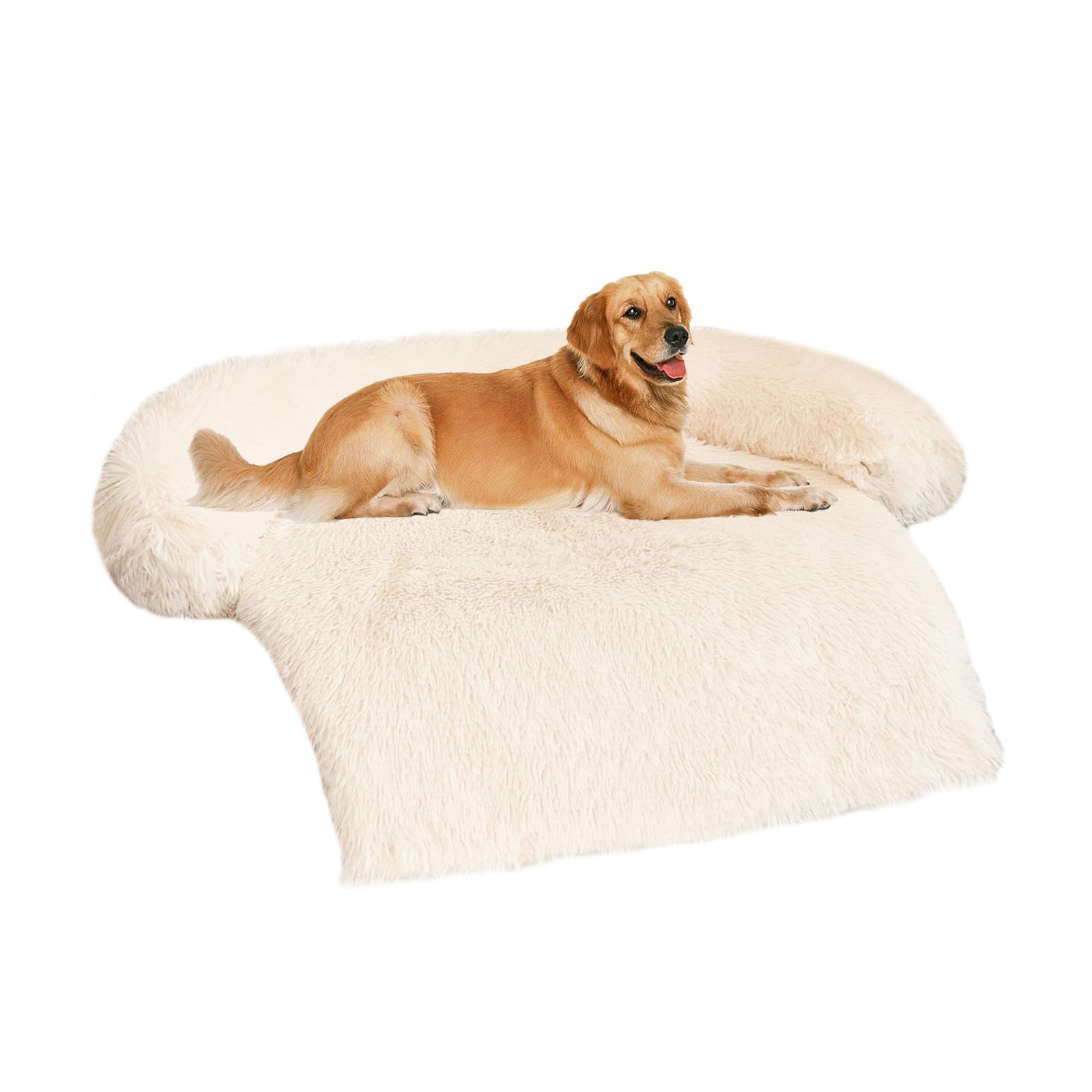 WellyElo 45In Extra Large Dog Couch Bed - Calming Plush Pet Sofa for XL Dogs & Cats, Fluffy Washable Furniture Protector Mat (45x37x6, White) - Perfect for Living Room, Bedroom & Pet-Friendly Spaces
