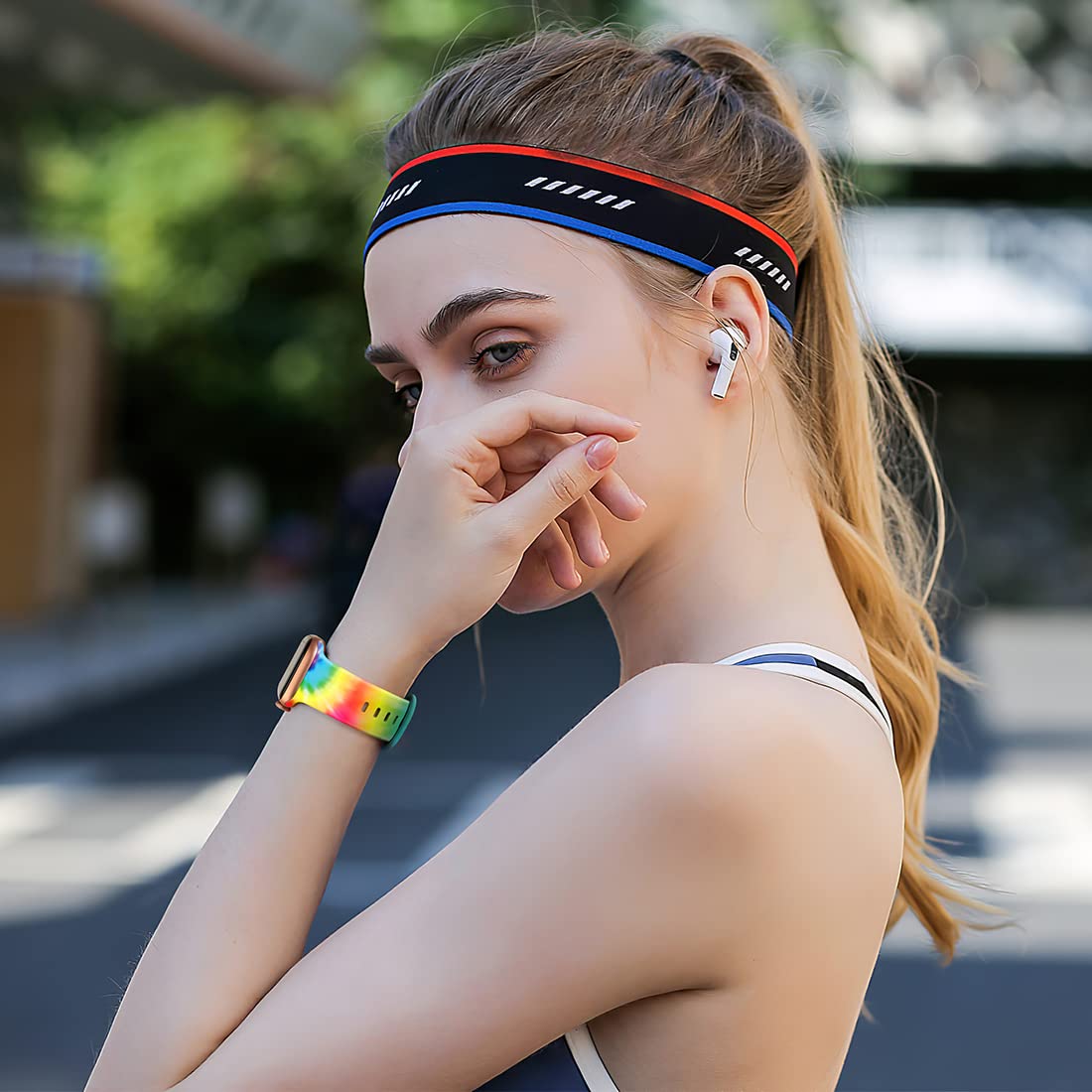 Floral Print Silicone Sport Band for Apple Watch Series 9/8/7/6/5/4/3/2/1/SE - Compatible with 49mm 45mm 44mm 42mm 41mm 40mm 38mm - Soft Durable Strap for Women - Perfect for Workouts, Running & Everyday Wear