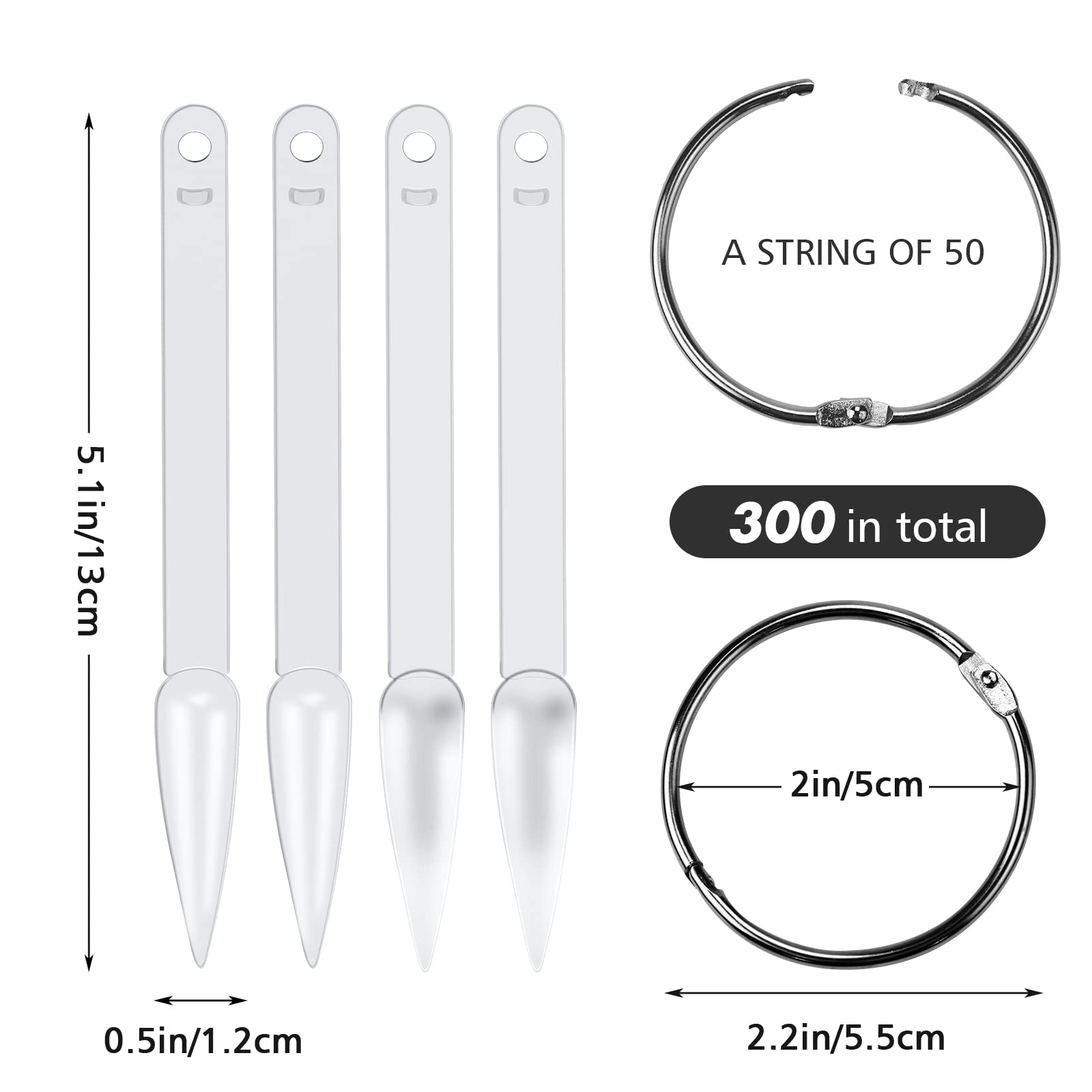 300 Pieces Nail Swatch Sticks - Stiletto Shape Nail Polish Color Sample Display Sticks with Metal Ring for Nail Art, Salon & DIY Manicure - Perfect for Nail Technicians, Beauty Professionals & Home Use