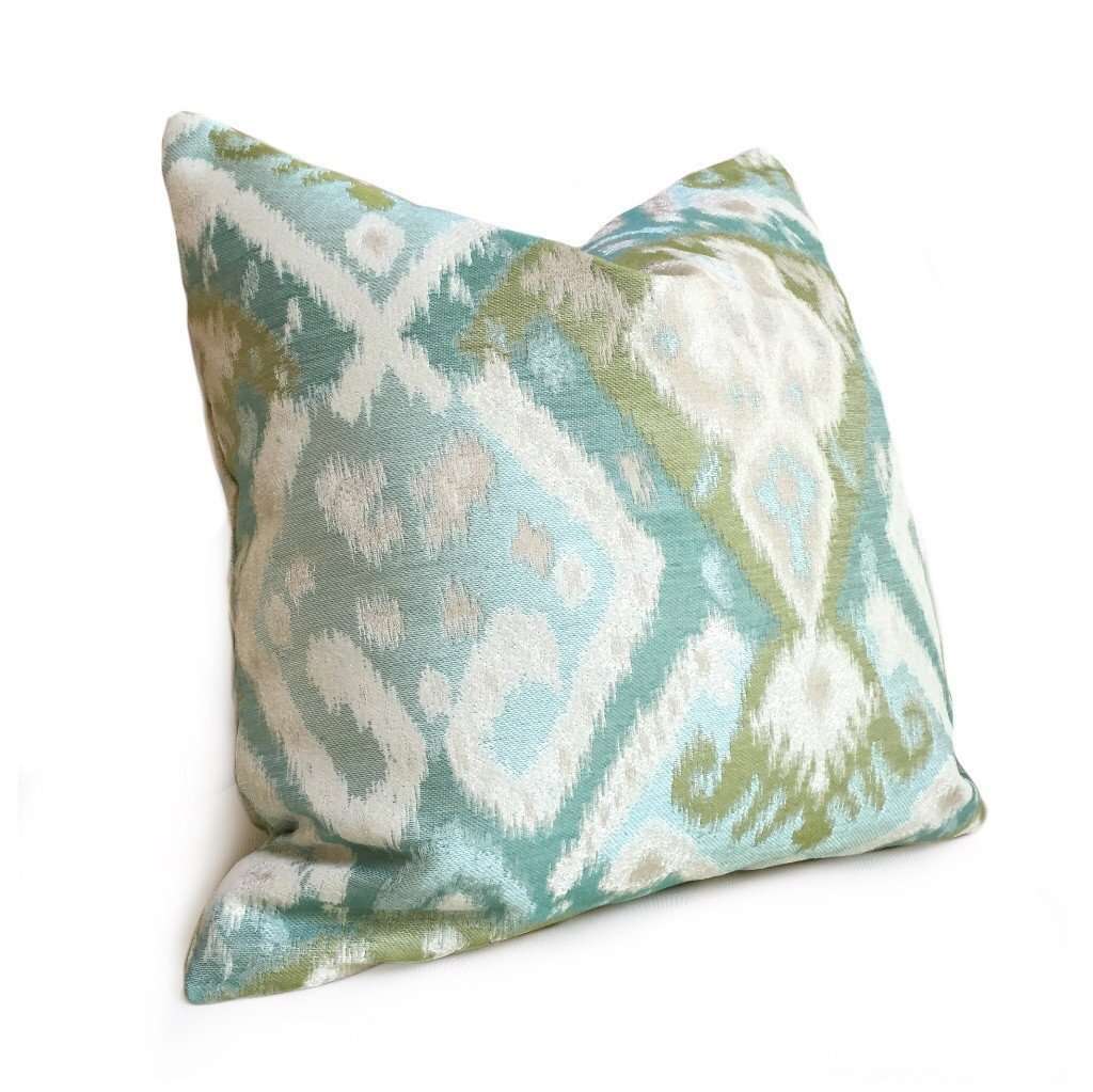Southwest Style Ortega Ikat Aqua Green Blue Beige Pillow Cover - Premium Kravet Fabric - Perfect for Boho Chic, Farmhouse & Southwestern Home Decor