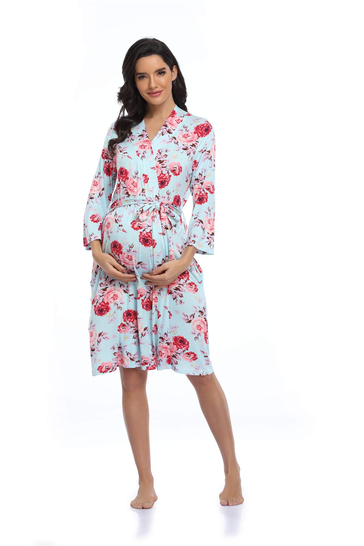 Floral Maternity Robe for Women - Soft Nursing & Delivery Hospital Gown, Comfortable Pregnancy Sleepwear for Breastfeeding, Postpartum Recovery & Relaxing at Home