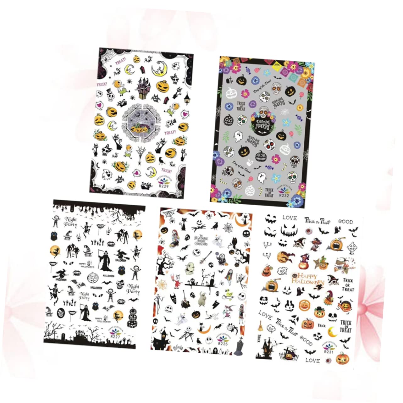 KALLORY 5 Sheets Waterproof Nail Stickers - SKZ Halloween Nail Art Decals, Self-Adhesive 3D Nail Tattoo Stickers for Nail Decoration | Perfect for Halloween Parties, DIY Nail Art, and Gift Giving