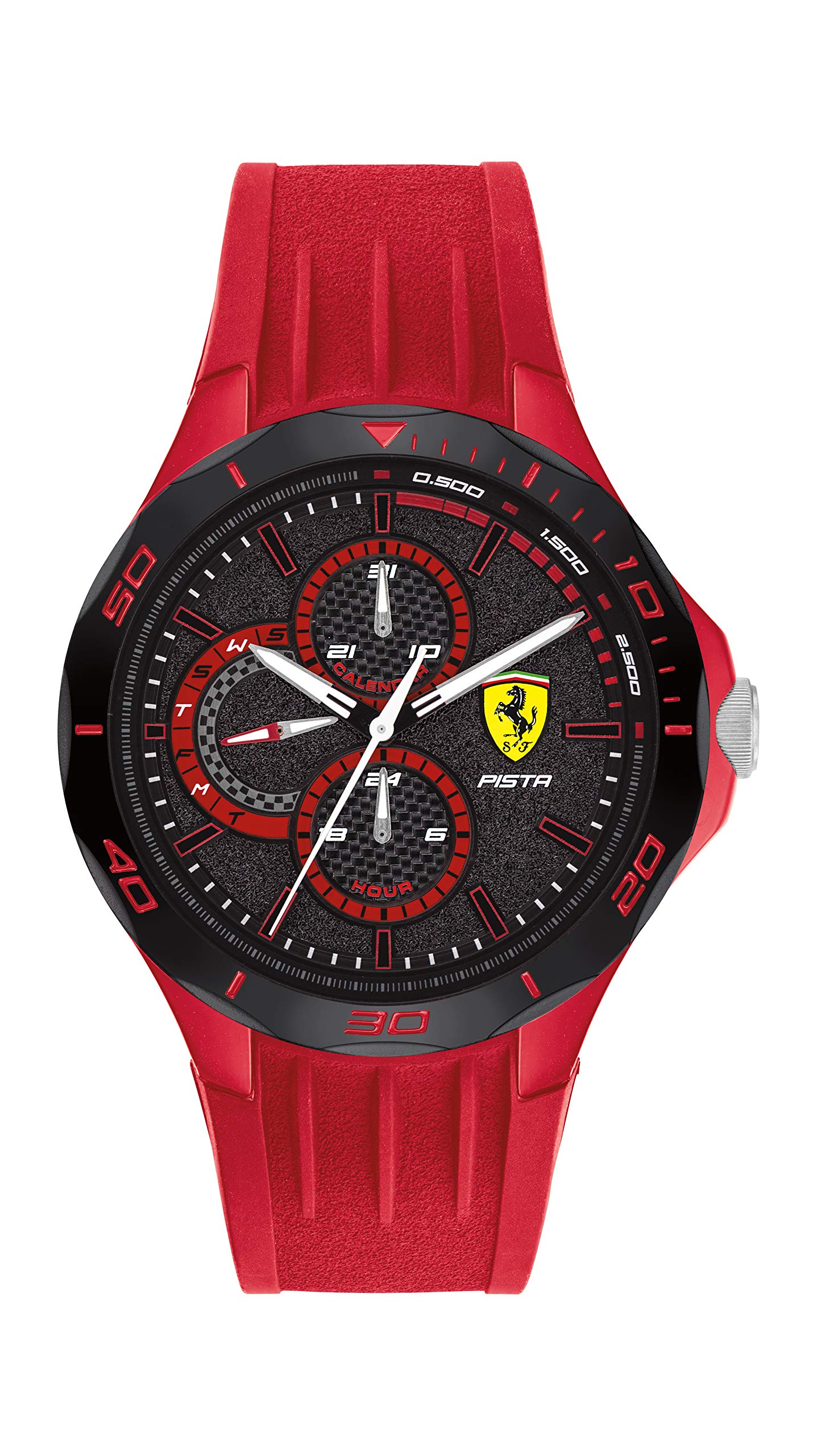 Ferrari Scuderia Pista Men's Sport Watch - Red Quartz Chronograph with Silicone Strap (Model 0830723) | Waterproof Casual Watch for Running, Gym & Everyday Wear