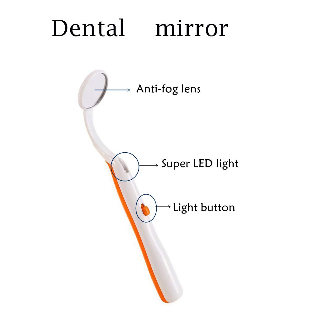 2 Pack LED Dental Mirror with Light - Anti-Fog Curved Angle Teeth Inspection Tool for Dentists & Oral Care | Perfect for Home Checkups, Professional Exams & Dental Hygiene
