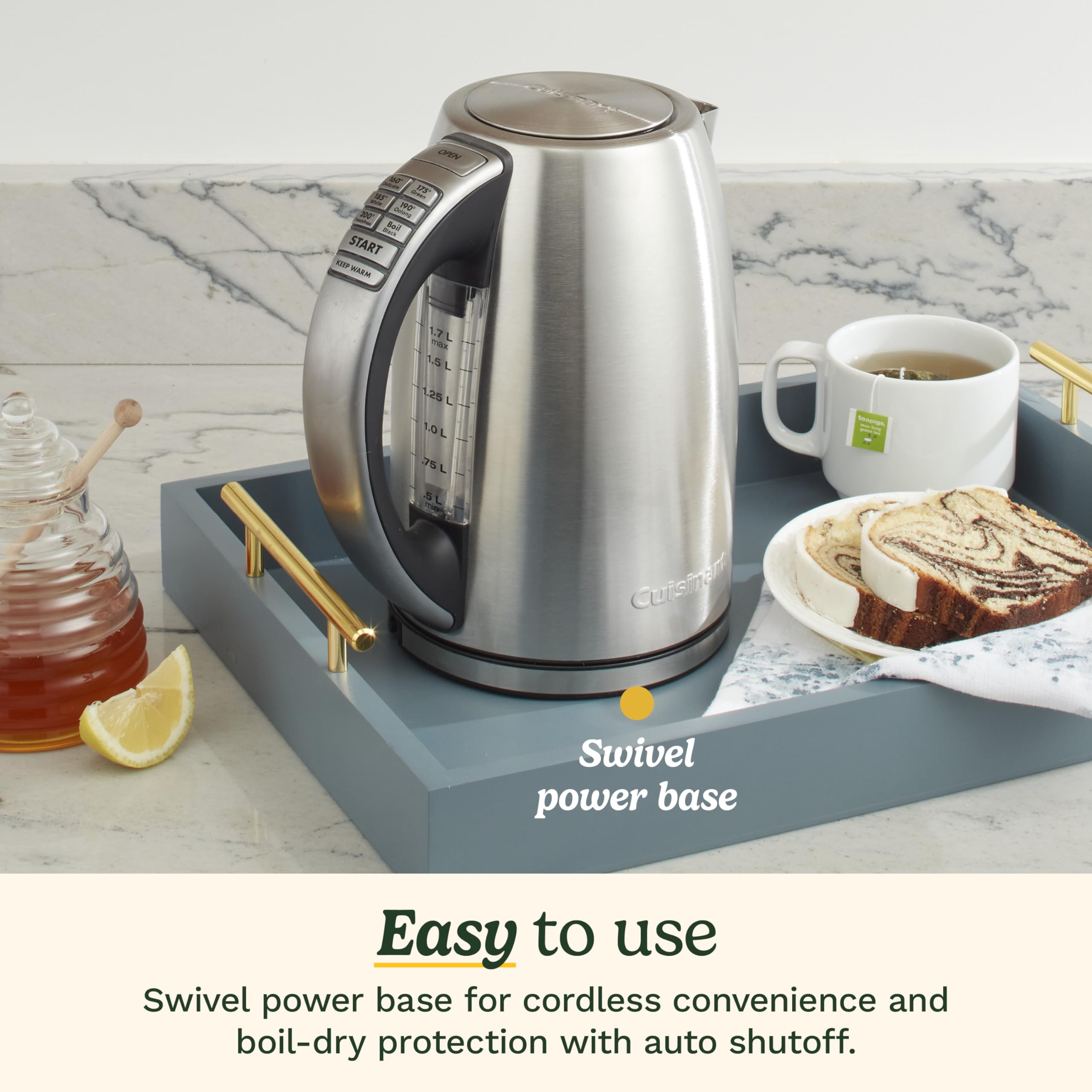 Cuisinart CPK-17 PerfecTemp 1.7-Liter Stainless Steel Cordless Electric Kettle - Fast Boiling for Tea, Coffee & Instant Meals - Perfect for Home, Office & Dorm Use