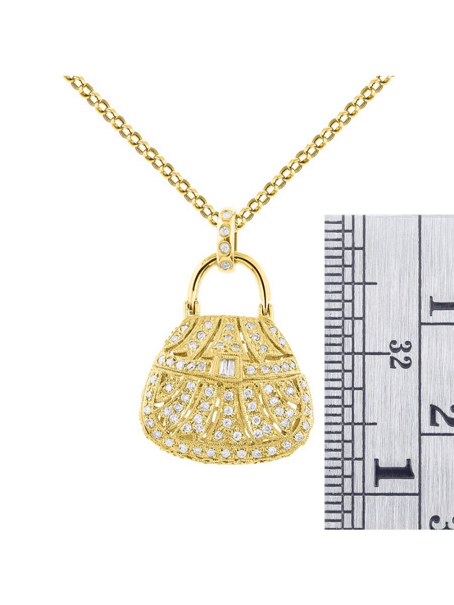 Rylos Diamond Designer Purse Necklace - 14K Yellow Gold or White Gold with 18