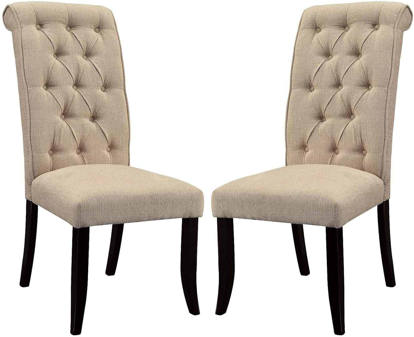 Contemporary Rustic Style Beige Fabric Upholstered Tufted Dining Chairs, Set of 2 - Perfect for Kitchen, Breakfast Nook & Farmhouse Dining Room Decor