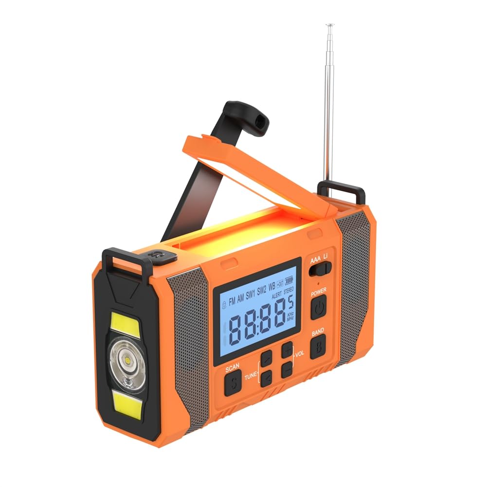 Komdndht Emergency Weather Radio with 10000mAh Power Bank, Solar Charging, Hand Crank & USB Charging, AM/FM NOAA Weather Alert Radio - Perfect for Camping, Hiking, and Emergency Preparedness
