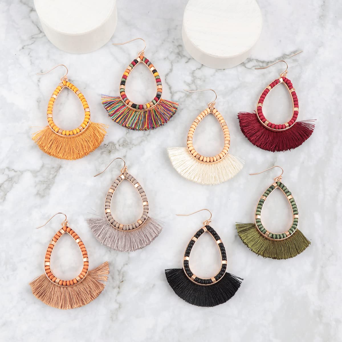 Bohemian Silky Thread Tassel Hoop Earrings for Women - Lightweight Statement Dangle Earrings with Fringe Design, Perfect for Beach Vacation, Festival and Boho Chic Outfits
