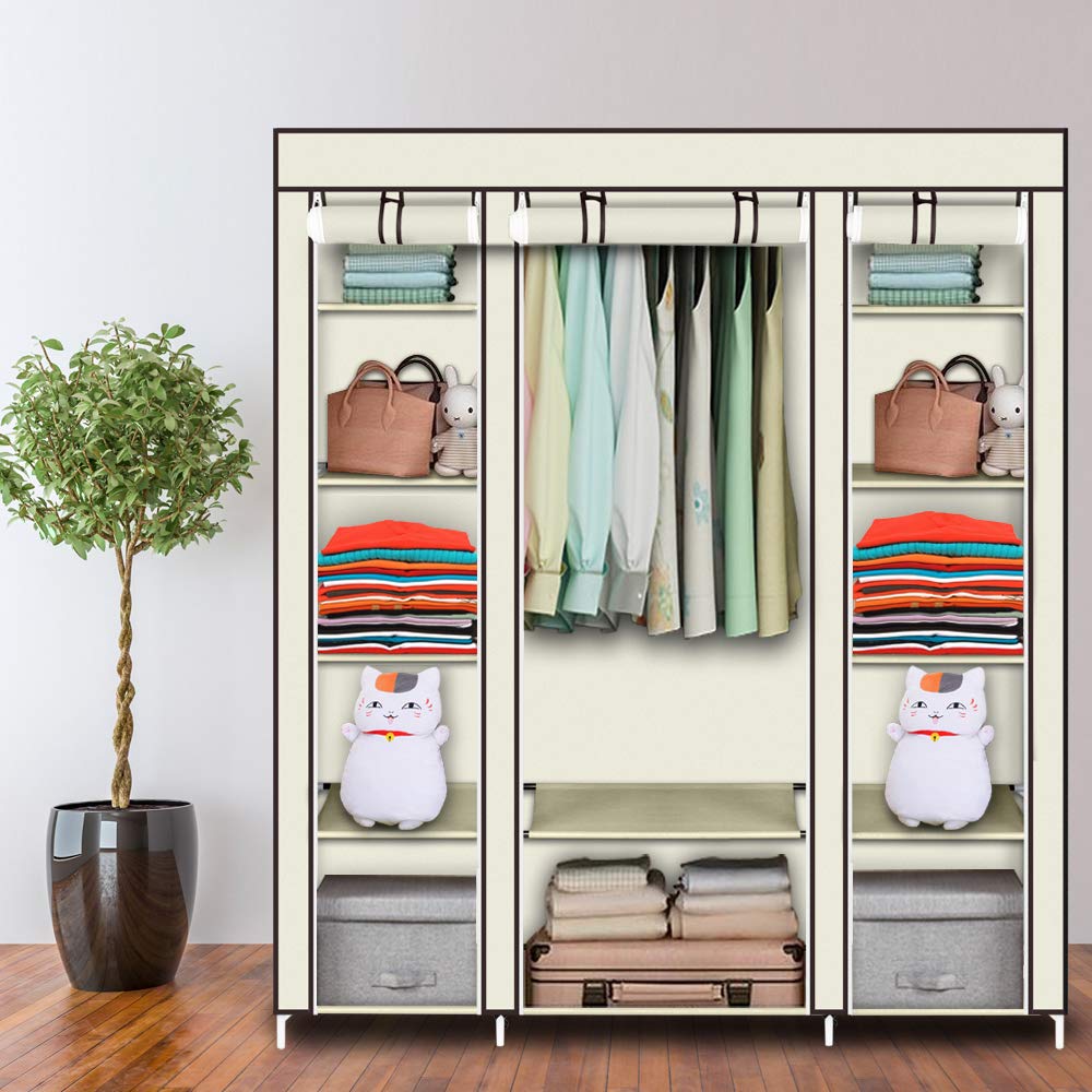69 Inch Portable Clothes Closet Wardrobe Organizer - Non-Woven Fabric with 12 Storage Shelves - Quick Assembly for Bedroom, Closet, Dorm Room & Small Space Storage Solution