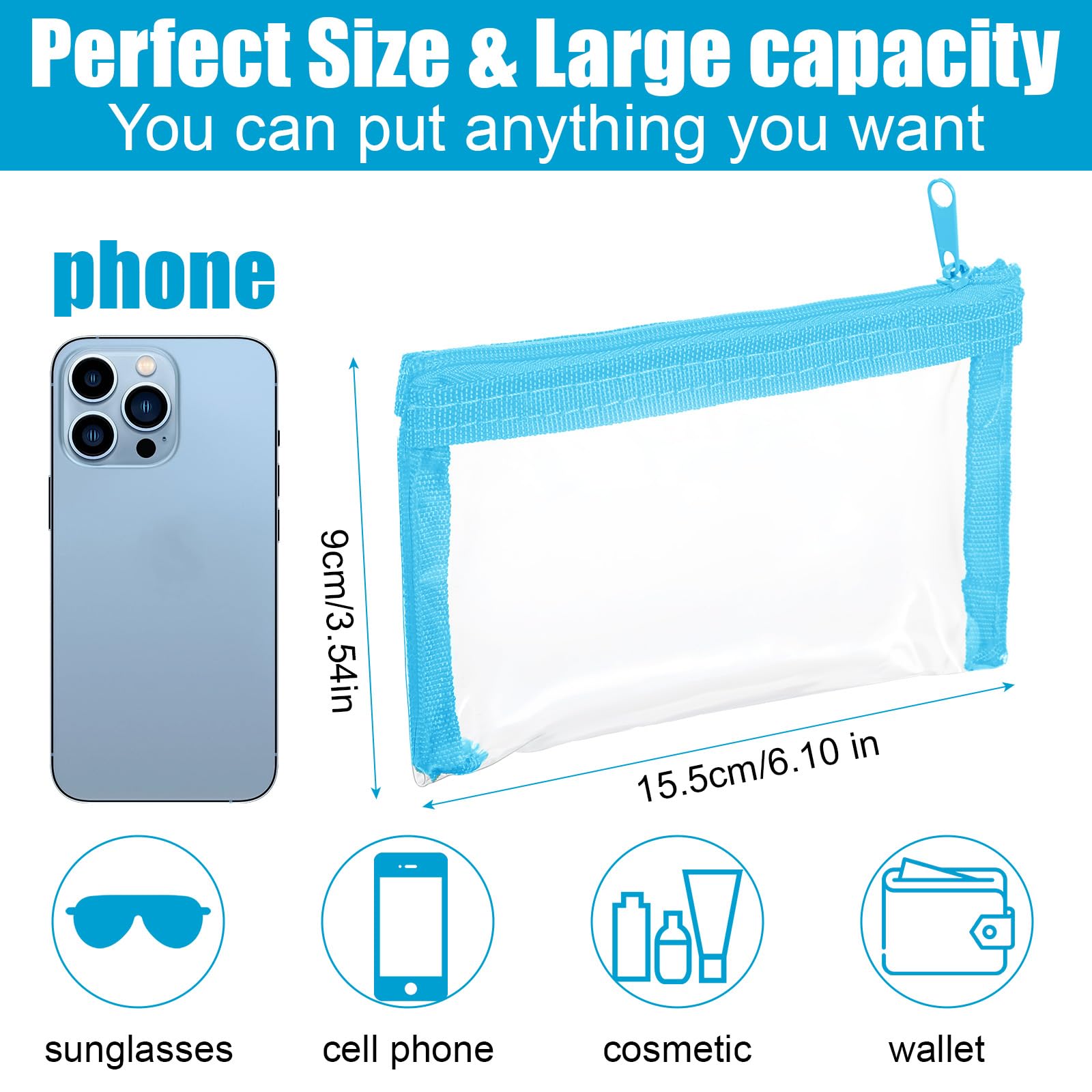 4-Pack Clear Cosmetic Bags 6x3.5 Inch - Waterproof Zippered Makeup Pouches for Travel, Toiletries & Office Organization | Perfect for Daily Use, Gym Essentials & Business Trips