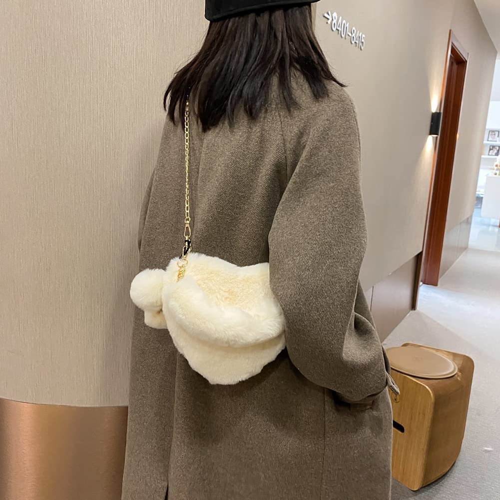 Rejolly Furry Heart Shaped Purse for Women & Girls - Soft Fluffy Faux Fur Small Shoulder Bag Clutch - Perfect for Parties, Date Nights & Casual Outings