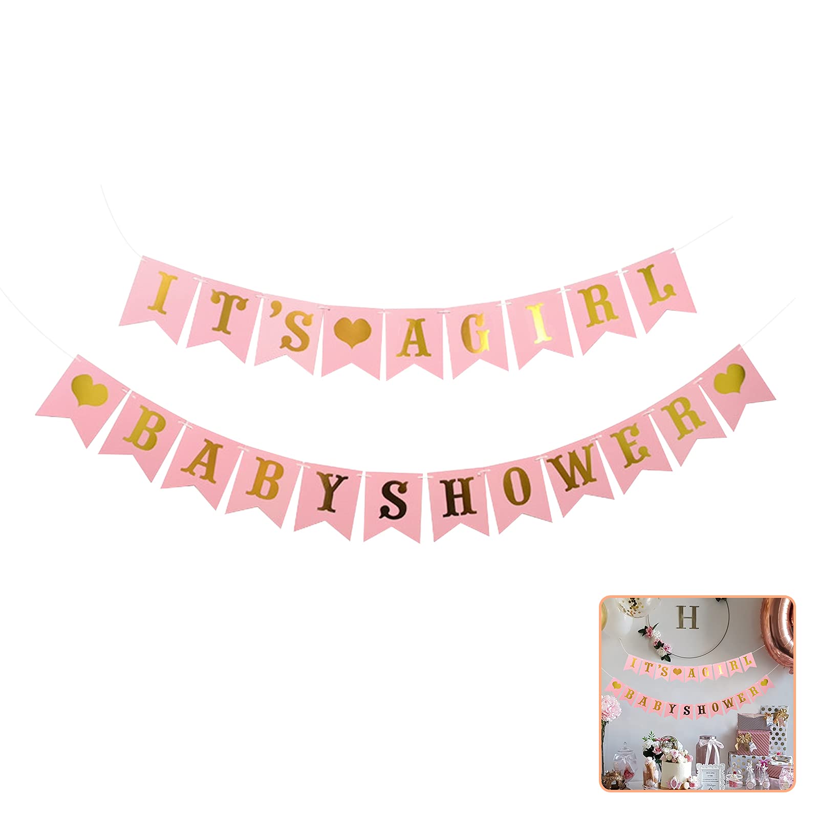 Rose Gold Glitter 'It's A Girl' Baby Shower Banner - Elegant Hanging Pennant Decor for Newborns, Baby Girl Birthday & Shower Parties - DIY Nursery Decoration Supplies - Perfect for Gender Reveals, First Birthdays & Nursery Wall Decor