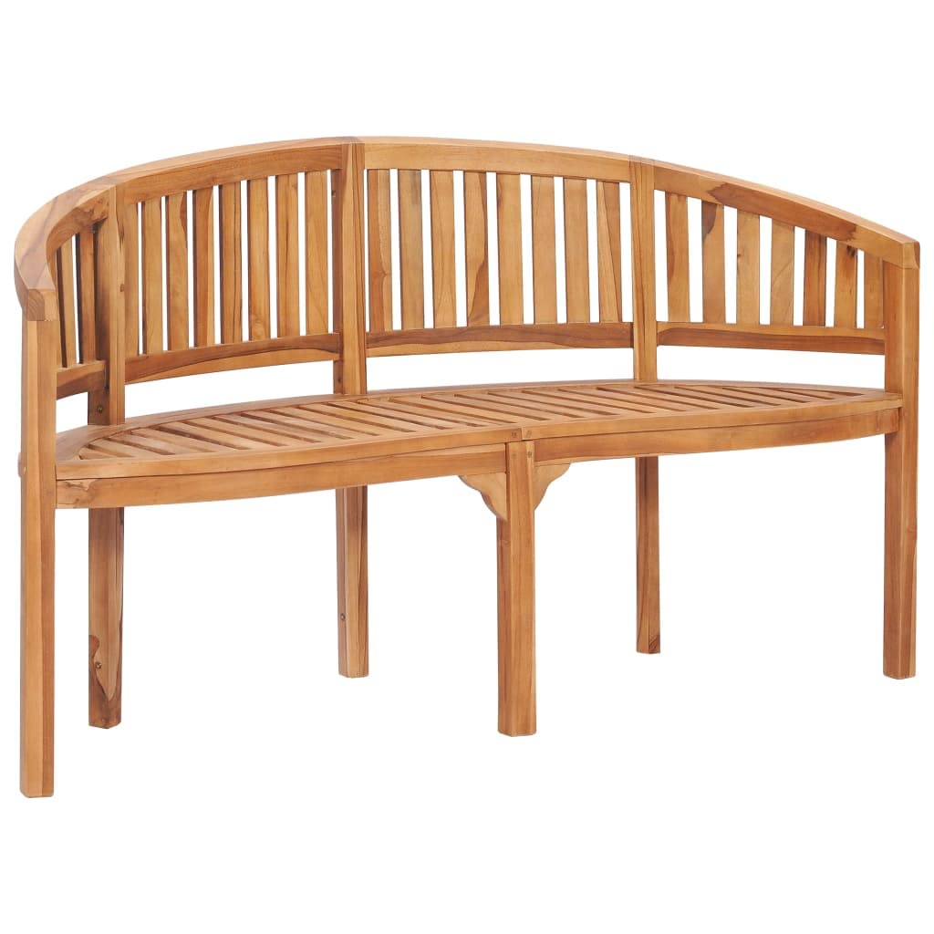 59 Inch Teak Wood Outdoor Bench with Waterbase Finish - 3-Seat Patio Armchair for Garden, Yard, Porch, Deck & Entryway - Durable Brown Banana Bench for Outdoor Relaxation & Lawn Decor