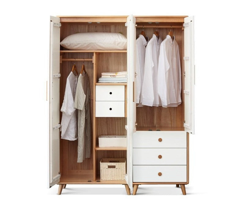 Solid Beech Wood Wardrobe Set - Modern Closet Organizer for Bedroom, Living Room & Office Storage