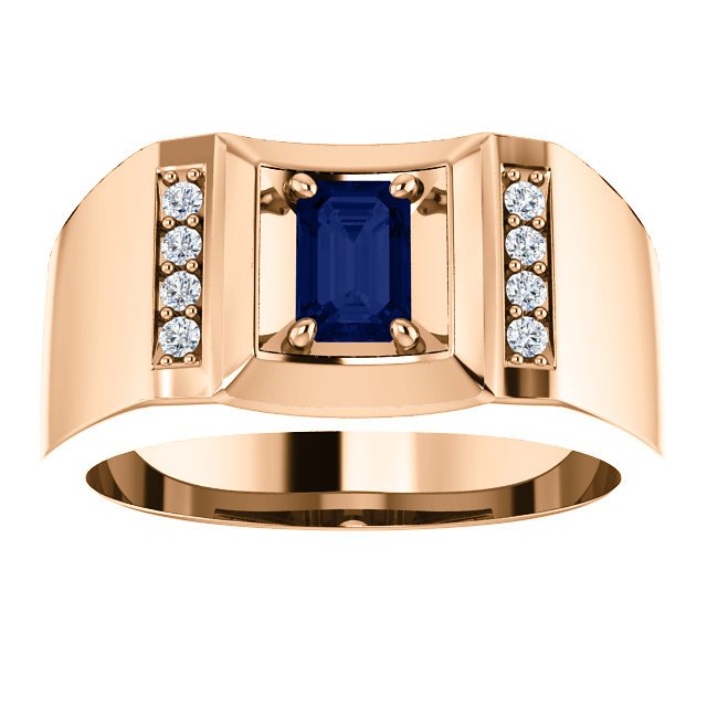 14K Gold Men's Sapphire & Diamond Ring - 3/4 CT Sapphire & 0.12 CTW Diamond Accent - Elegant Wedding Band, Anniversary Gift for Him, Perfect for Engagements & Special Occasions