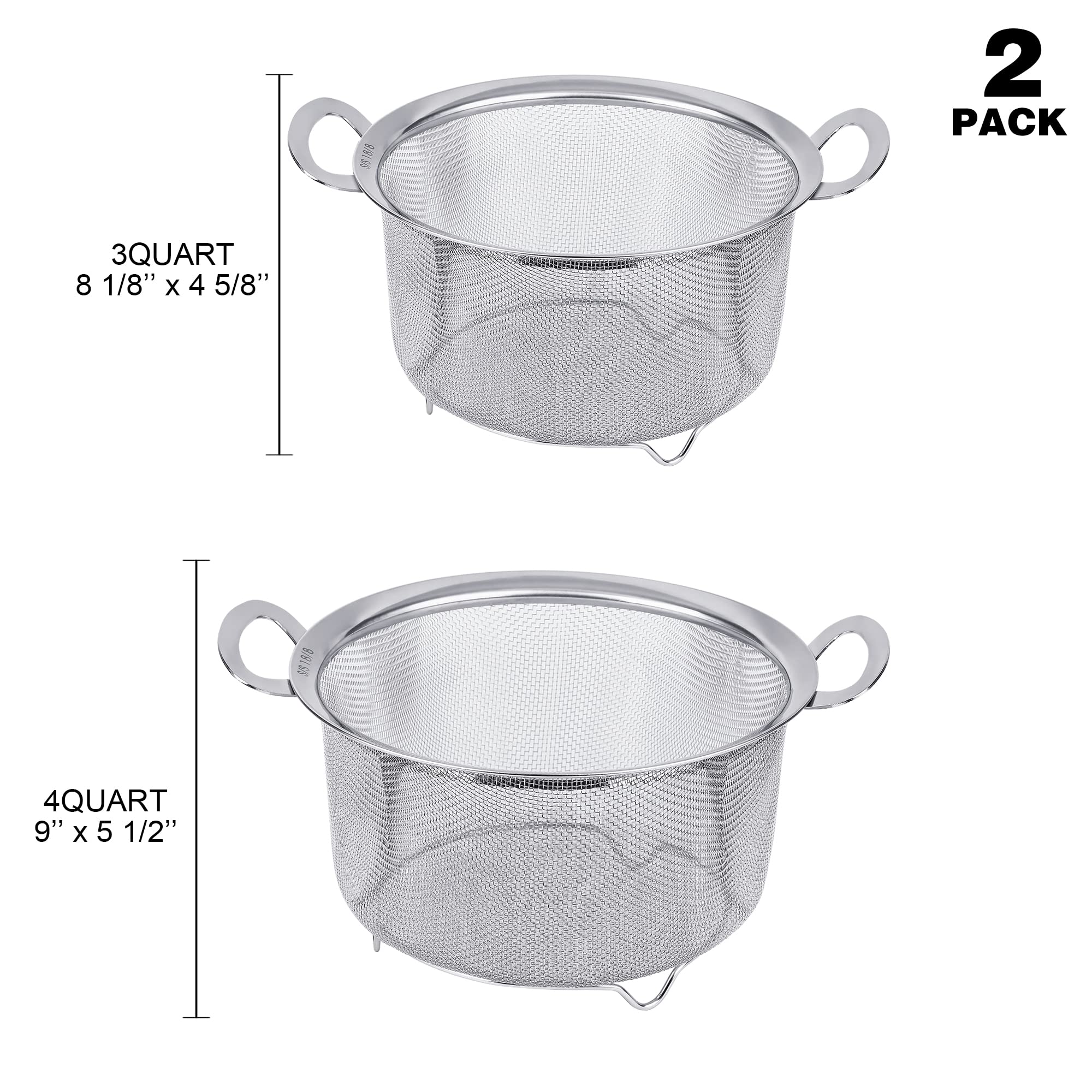 2 Pack Stainless Steel Kitchen Colanders - 18/8 Fine Mesh Strainer with Handles for Pasta, Rice, Fruits & Vegetables | Durable Sieve with Resting Feet for Straining, Rinsing, Steaming & Cooking | Perfect for Meal Prep, Salad Making & Healthy Cooking