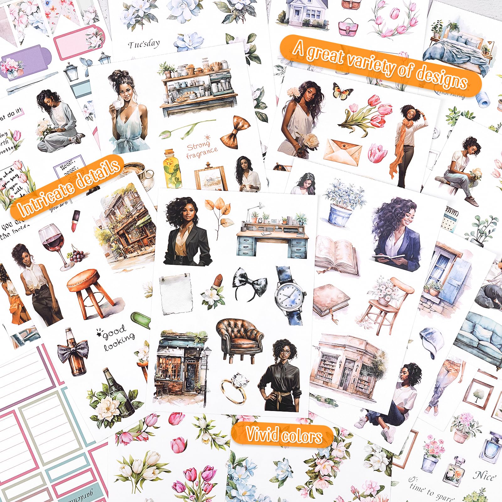 Pre-Cut Journaling Sticker Book - 20 Sheets, 270 PCS Fashion Planner Decals for Women, PET & Paper Scrapbook Stickers, Bullet Journal Supplies - Perfect for DIY Scrapbooking, Planner Decor, and Junk Journaling