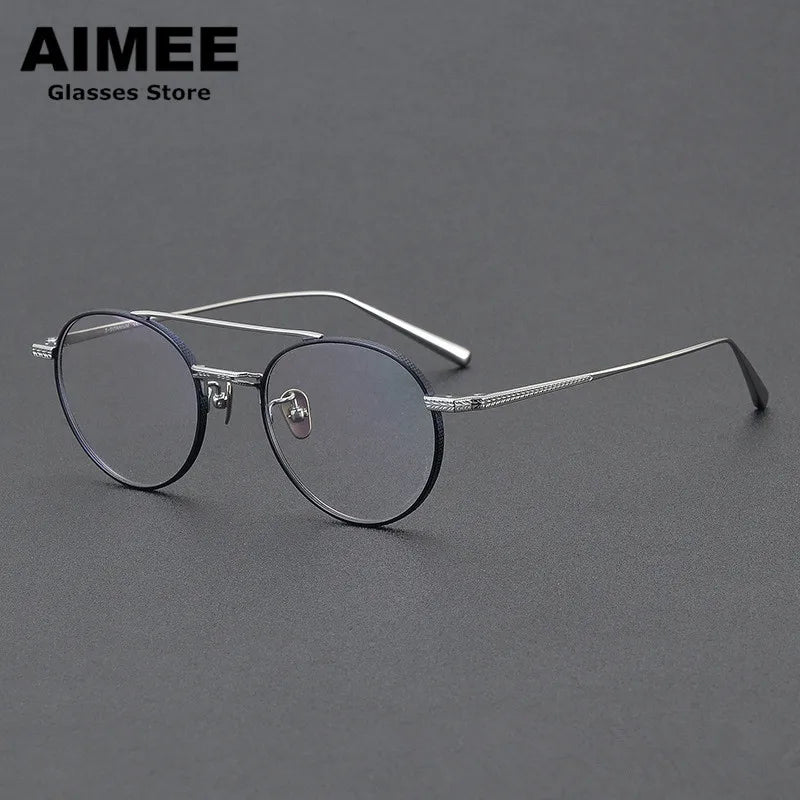 Aimee Unisex Full Rim Round Double Bridge Titanium Eyeglasses 65020 - Lightweight Durable Frame for Reading, Work & Fashion (Men & Women)