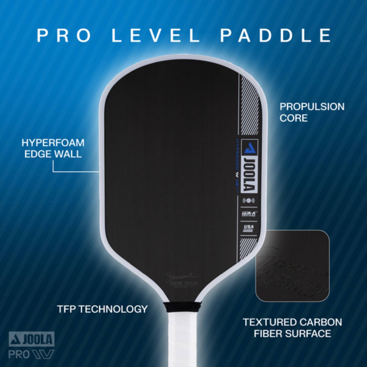 JOOLA Simone Jardim Hyperion Pro IV Pickleball Paddle - Premium Carbon Fiber Face with Cushion Grip for Control & Power - Perfect for Competitive Play & Outdoor Games