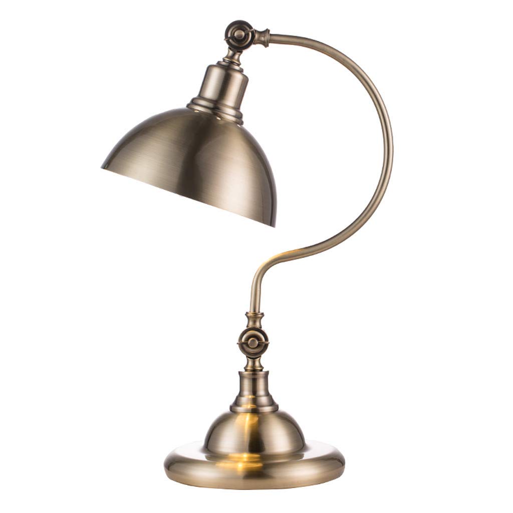 Vintage Metal Table Lamp - American European Style Bedside Lamp for Bedroom, Living Room & Study - Rustic Country Decor Lighting for Home Office & Reading Nook