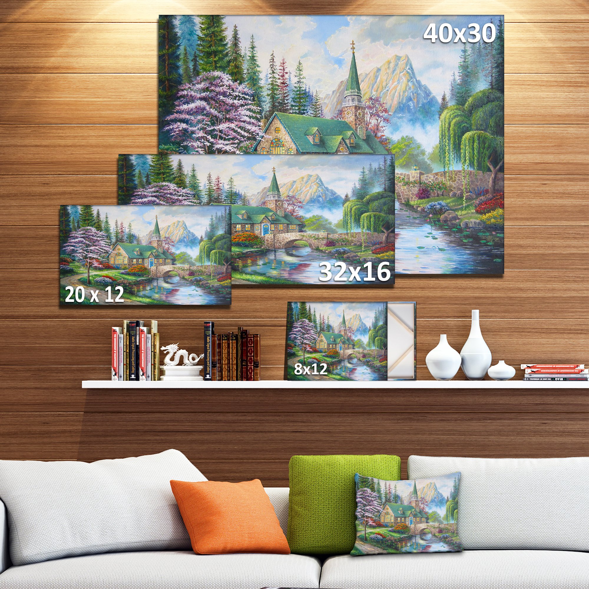 Church in Forest Oil Painting - Handmade Landscape Canvas Art Print for Home & Office Wall Decor - Perfect for Living Room, Bedroom, or Gift