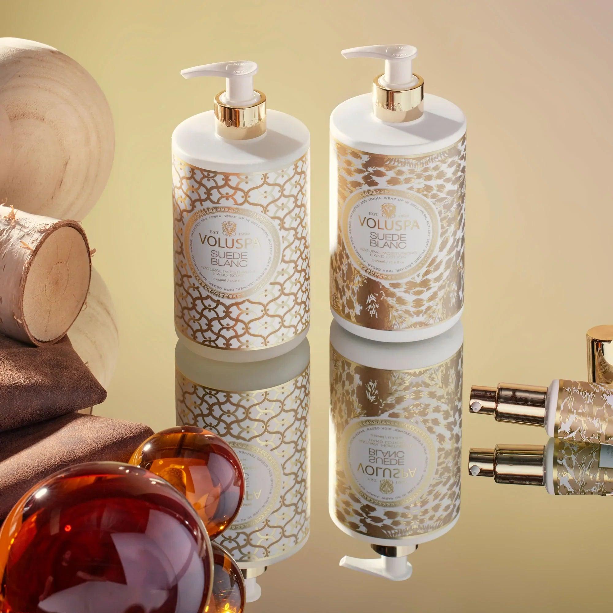 Luxury Suede Blanc Hand Soap - Moisturizing & Antibacterial - Perfect for Bathroom, Kitchen & Guest Washrooms