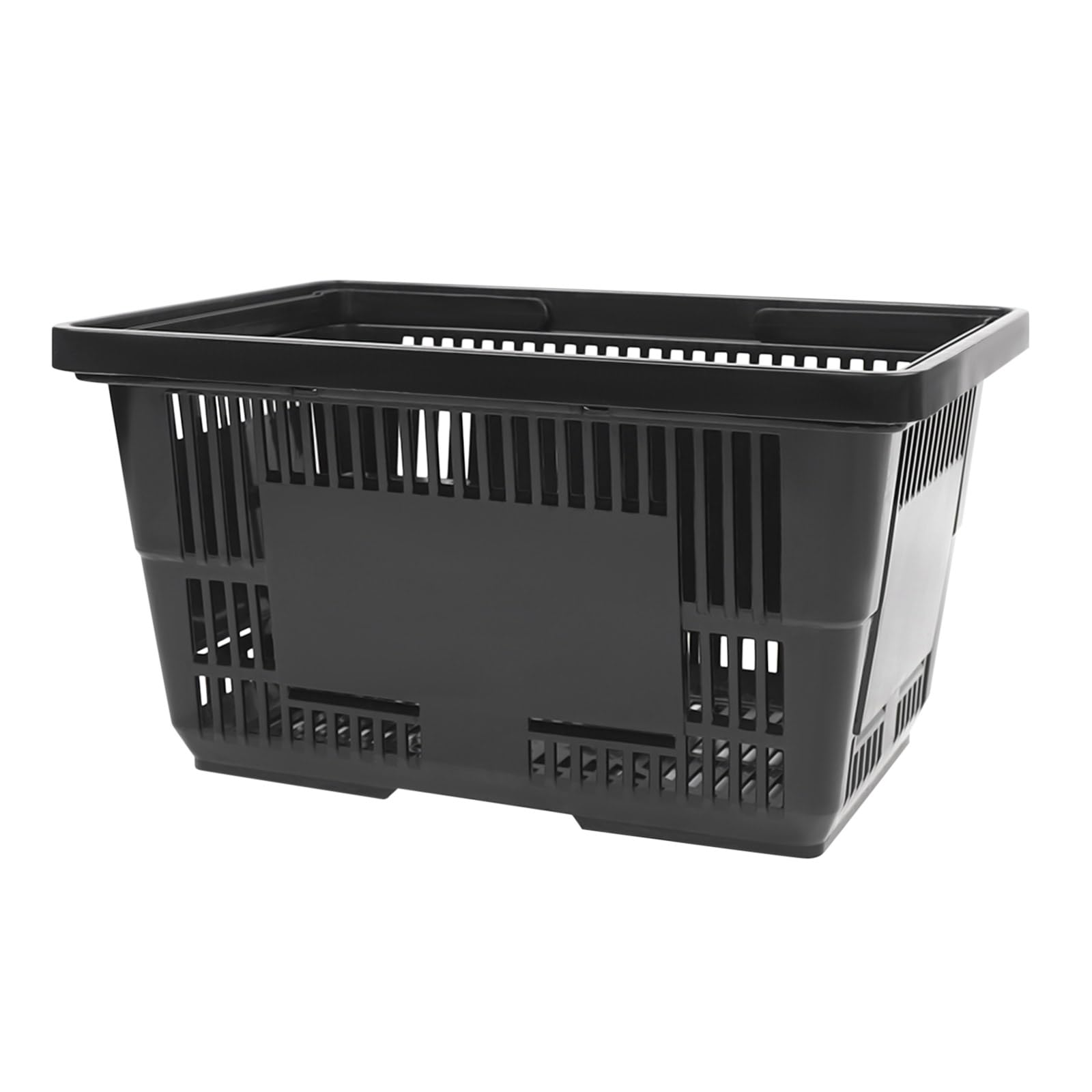 12PCS Collapsible Plastic Shopping Baskets with Handles - 28L Durable Black Storage Baskets for Supermarket, Grocery Store & Retail - Perfect for Shopping, Organizing & Display (Home, Office, Warehouse Use)