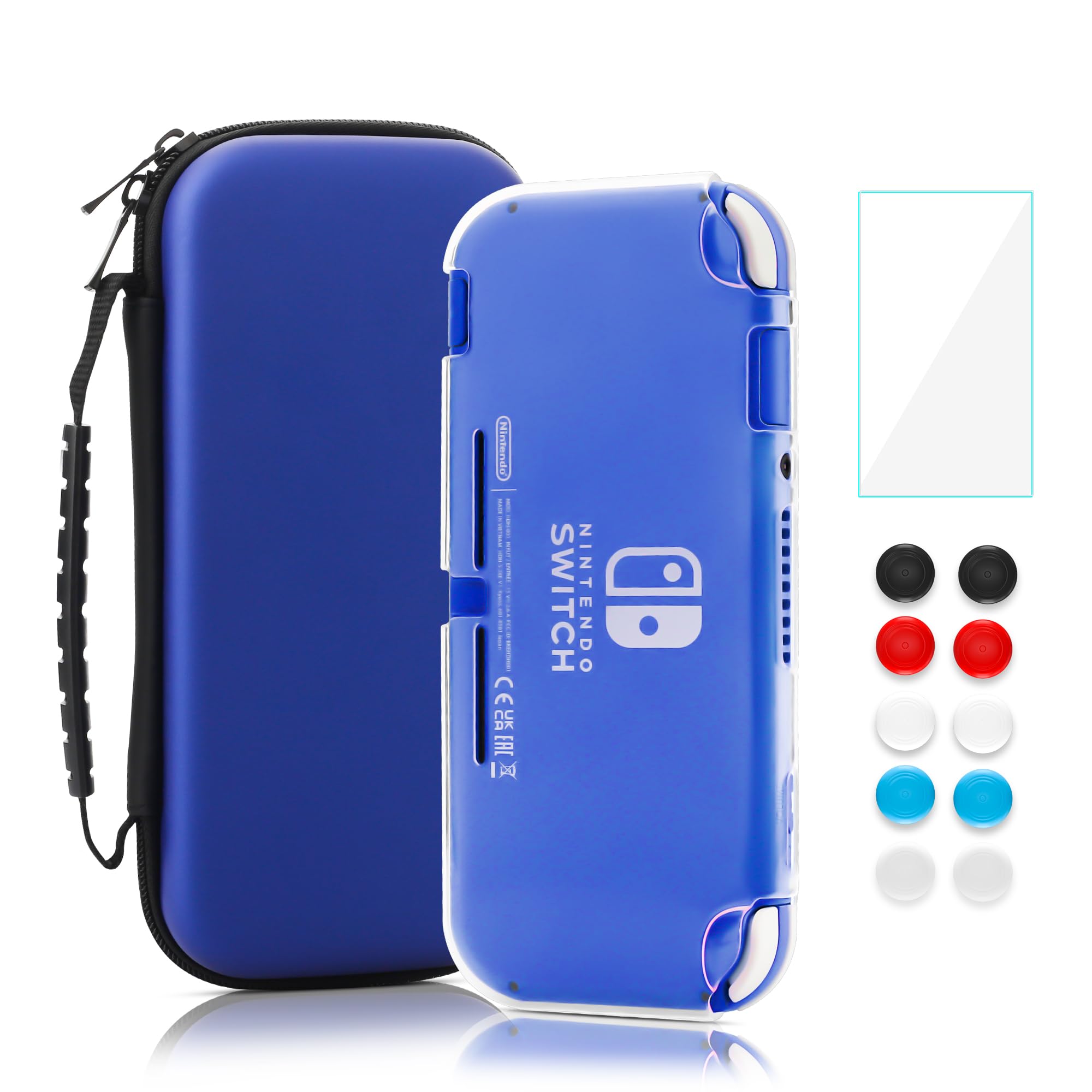 Nintendo Switch Lite Carrying Case - Shockproof Travel Bag with TPU Case Cover, Screen Protector & 10 Thumb Grips (Blue) | Portable Gaming Accessories Bundle for On-The-Go Protection