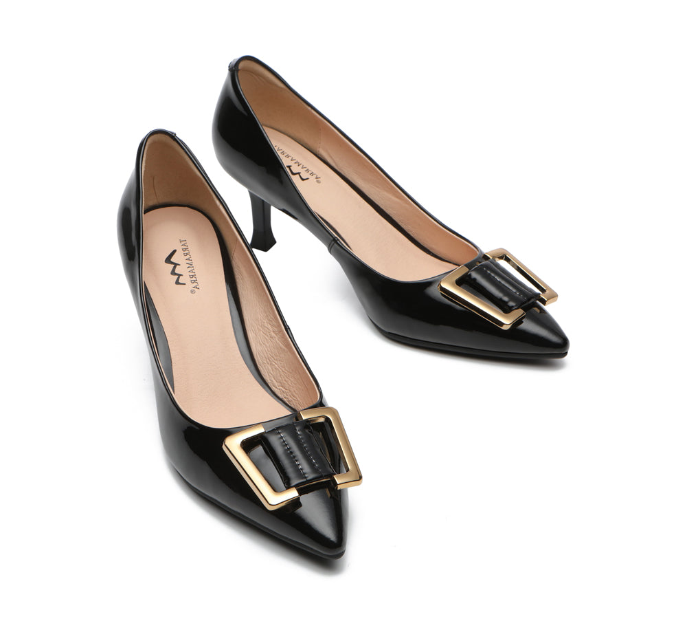 TARRAMARRA® Women's Fashion Metal Buckle Pointed Toe Mid Heel Pumps - Elegant Office & Party Shoes for Women | Comfortable Work Heels for Professional & Evening Occasions