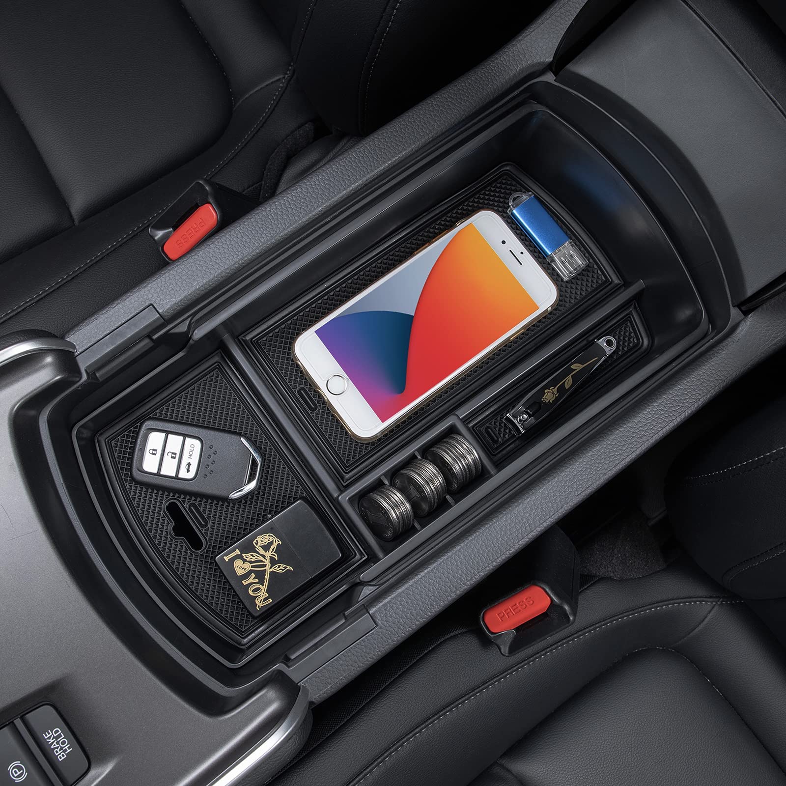 PIMCAR Center Console Organizer for Honda Accord 2018-2022 - ABS Plastic Armrest Storage Tray Organizer Accessories (Black) | Fits Automatic Transmission Models | Perfect for Road Trips & Daily Commute