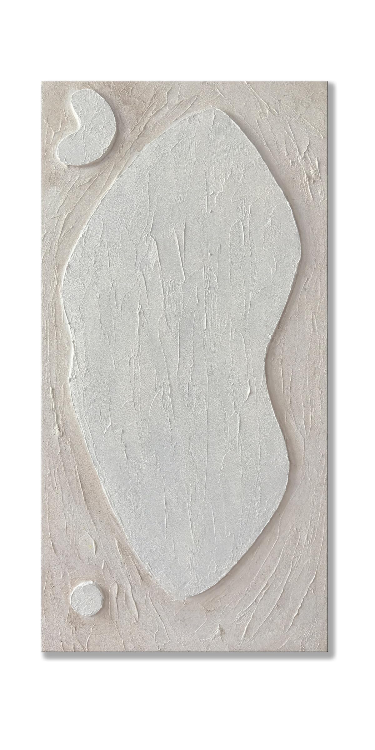 Yao or Miao White Textured Abstract Canvas Wall Art - 24x48 Inch 3D Hand Painted Oil Painting, Large Vertical Plaster Wall Decor for Living Room, Bedroom & Office | Modern Home & Office Decor