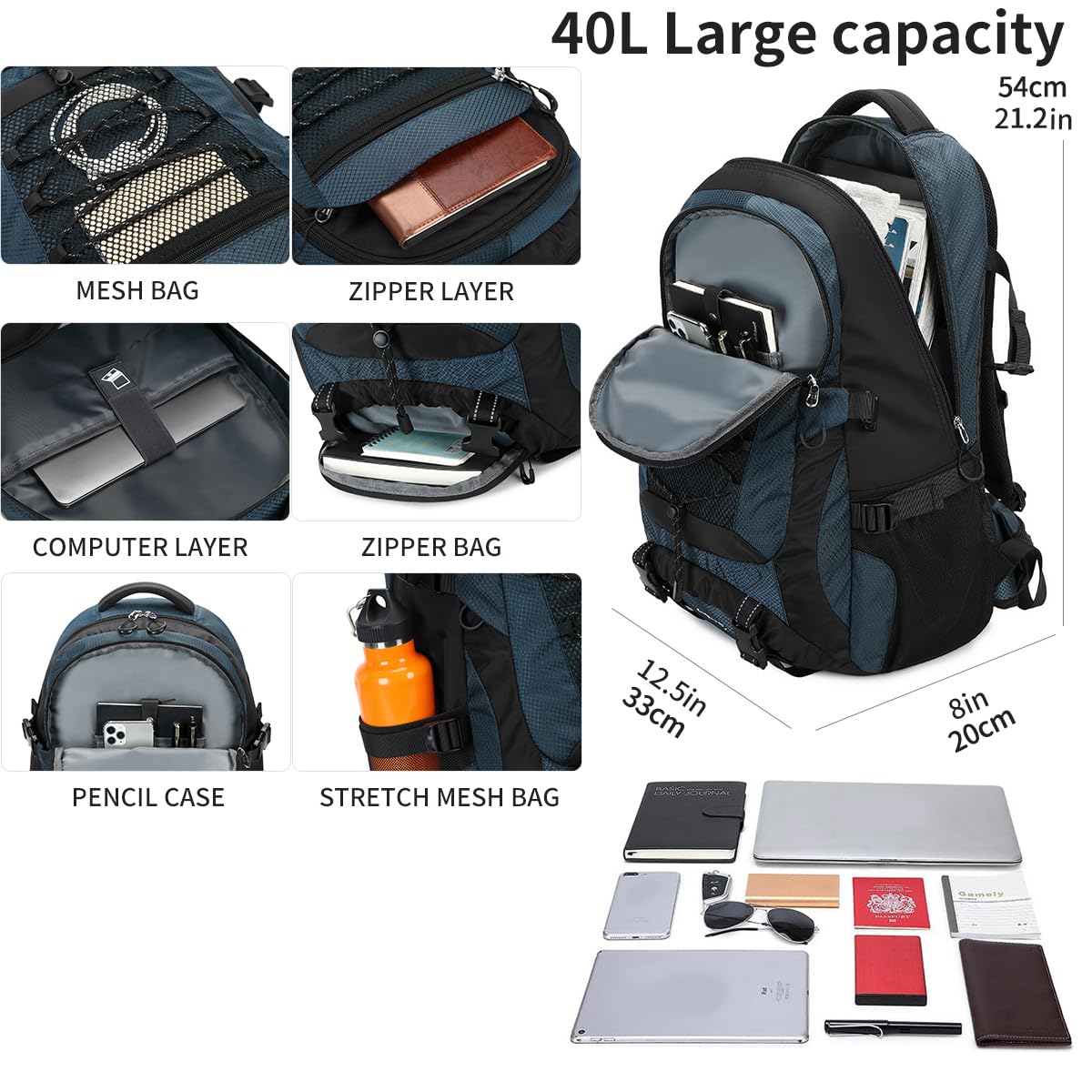 40L Waterproof Hiking Backpack - Lightweight Camping Daypack for Outdoor Travel