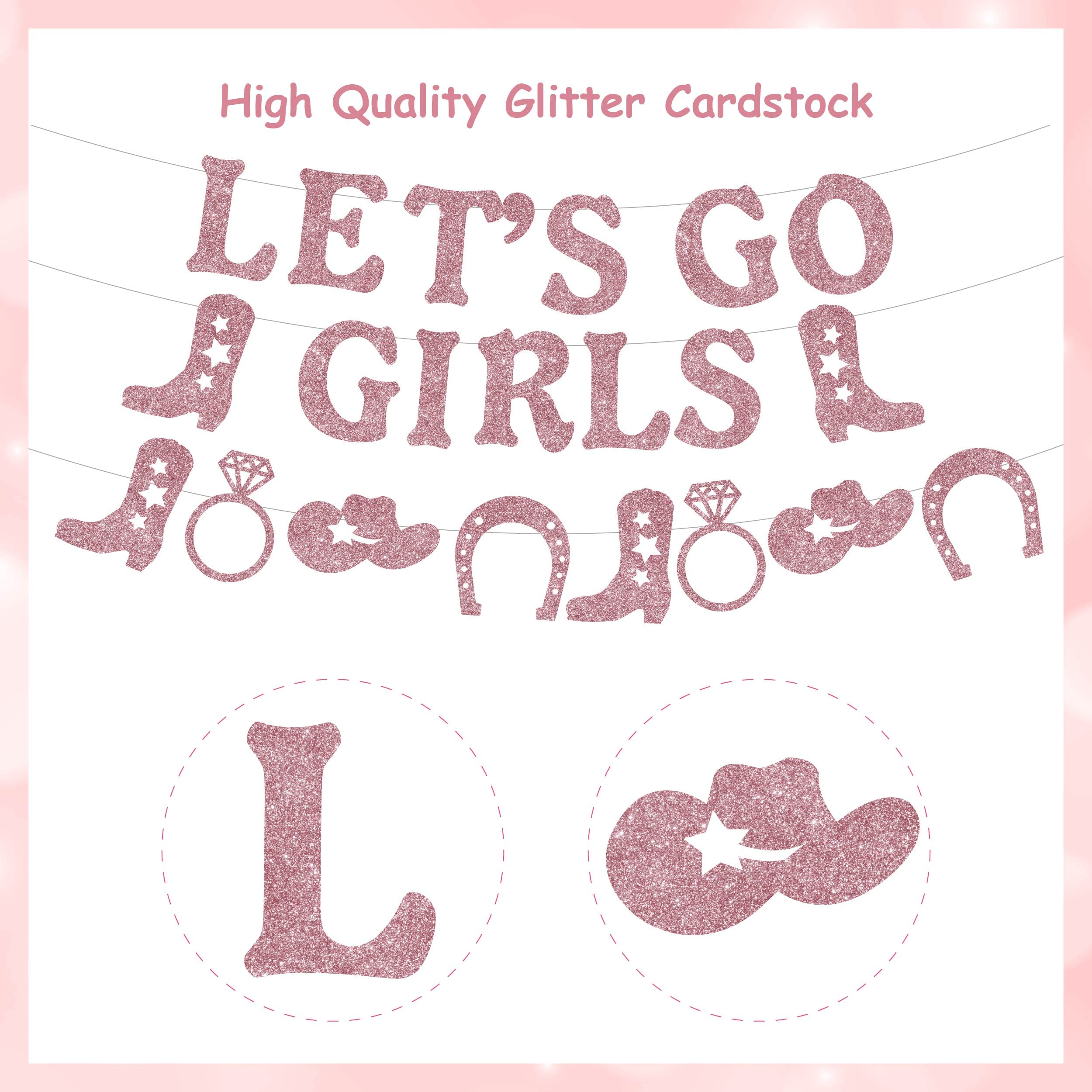 Rose Gold Cowgirl Banner - Glitter Western Garland for Bachelorette Party, Birthday & Bridal Shower Decor | Wild West Cowgirl Theme Party Supplies | Perfect for Wall Decor, Photo Backdrops & Western Celebrations