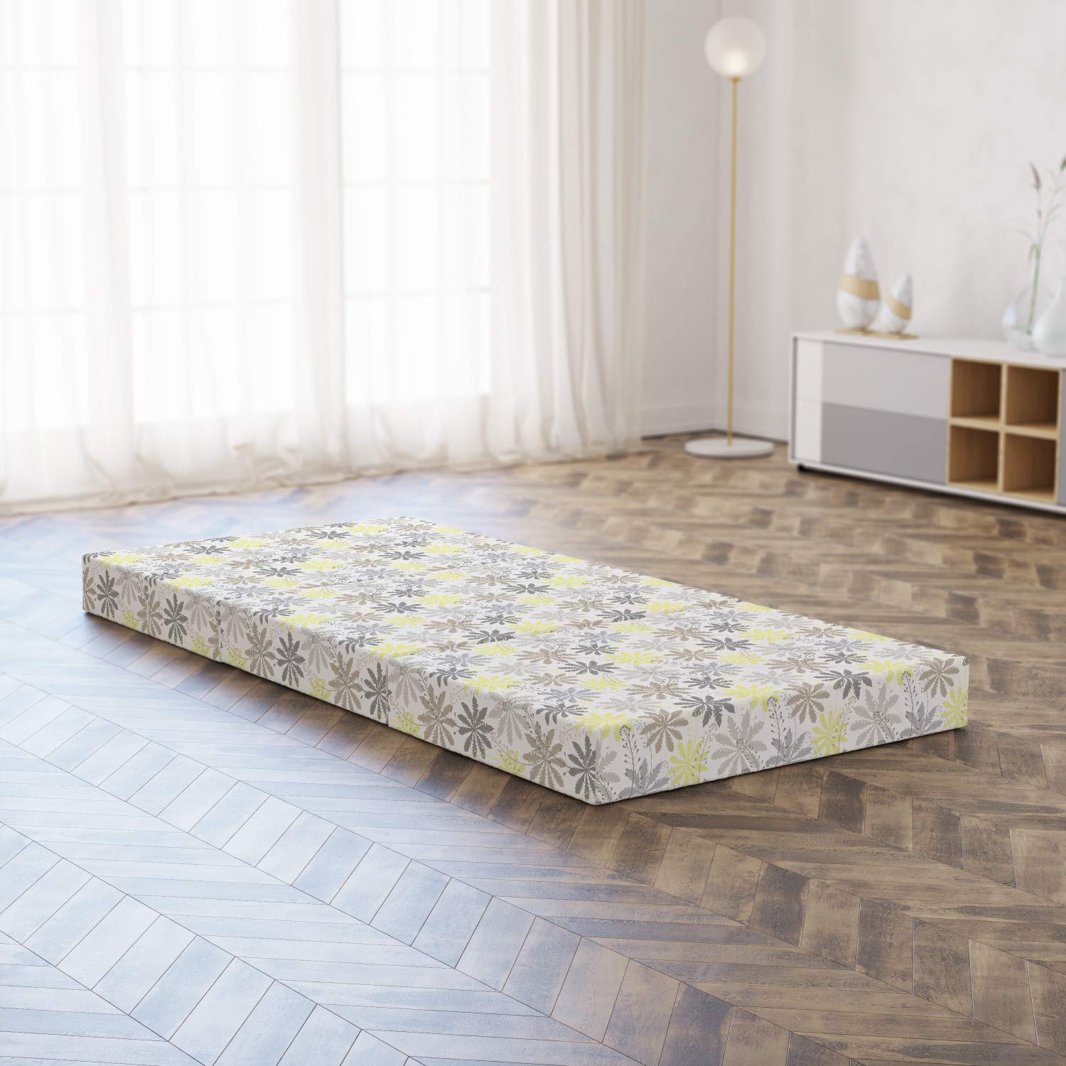 Ambesonne Floral Foldable Mattress - Shepherd's Purse Pattern, 74.8