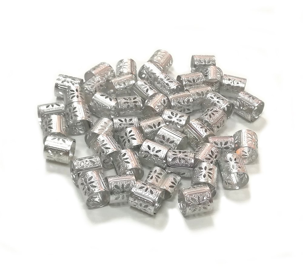 50Pcs Adjustable Dreadlock Beads & Hair Braid Cuffs - Silver/Gold Filigree Tube Rings for Dreads & Locs - Hair Accessories for Men & Women - Perfect for Festivals, Cosplay & Boho Style
