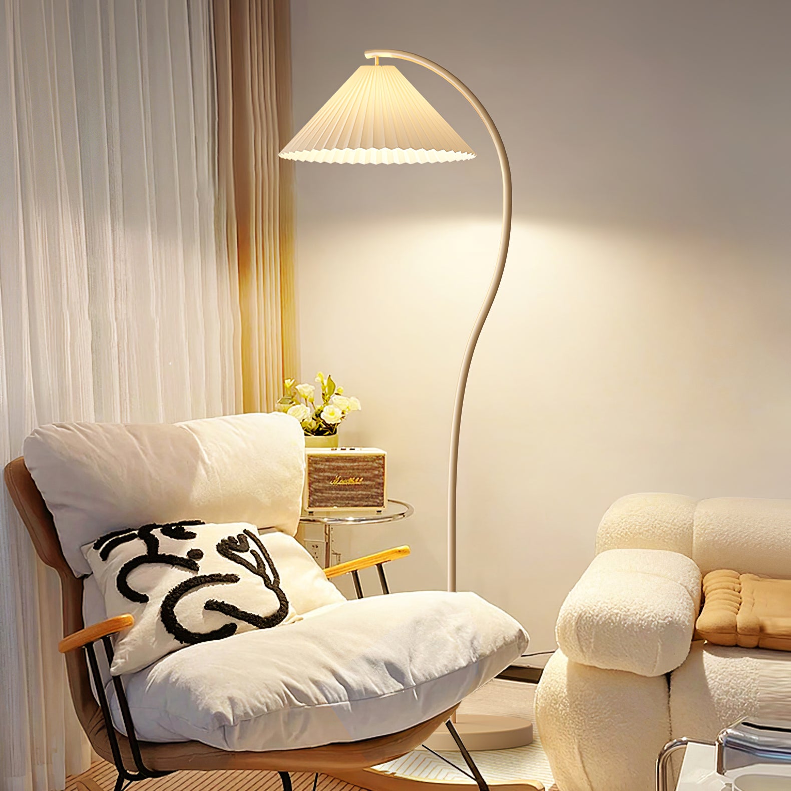 Crescini Modern Pleated Floor Lamp - Adjustable Height Standing Light for Living Room, Bedroom, or Office - Soft Ambient Lighting for Reading & Relaxation