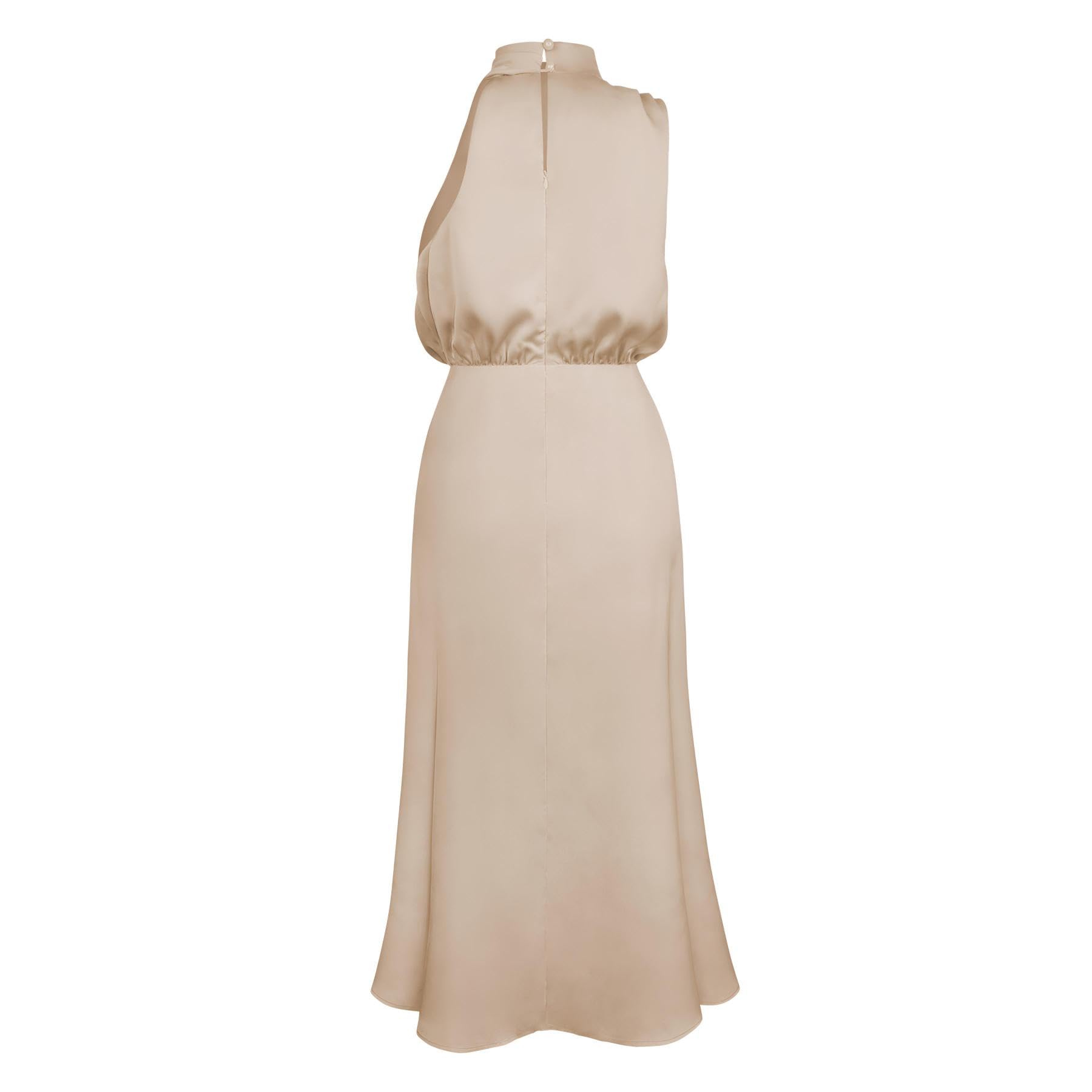 Elegant Women's Satin Cocktail Dress - Sleeveless Mock Neck, Elastic High Waist Maxi Dress for Evening Parties, Weddings & Special Occasions