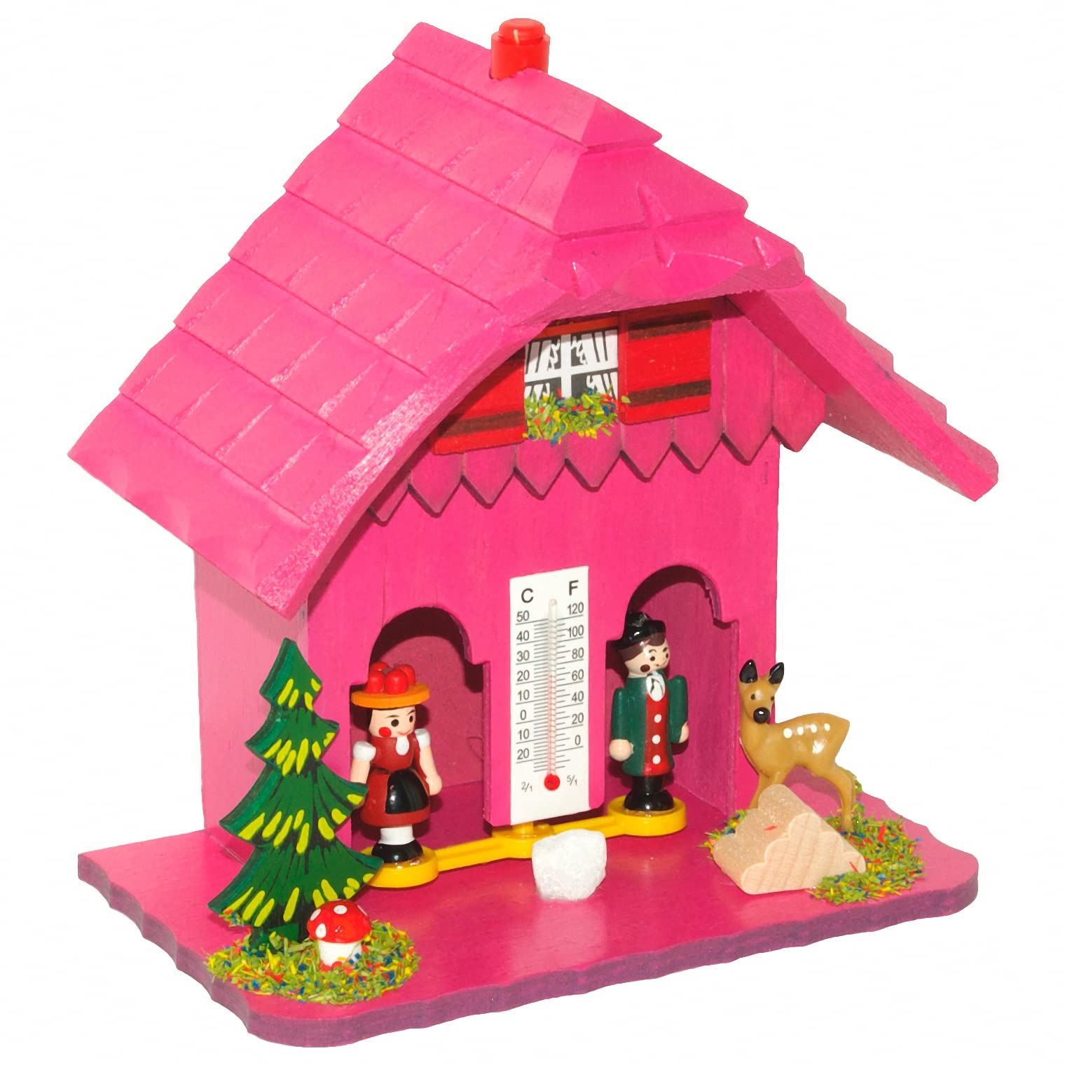 Trenkle German Black Forest Weather House - Pink TU 73 - Traditional Wooden Hygrometer for Home & Office Decor - Perfect Gift for Weather Enthusiasts