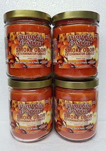 Smoke Odor Eliminator Candle - Pumpkin Spice Scented, 13oz Jar (Set of 4) | Home Air Freshener for Kitchen, Bathroom & Living Room