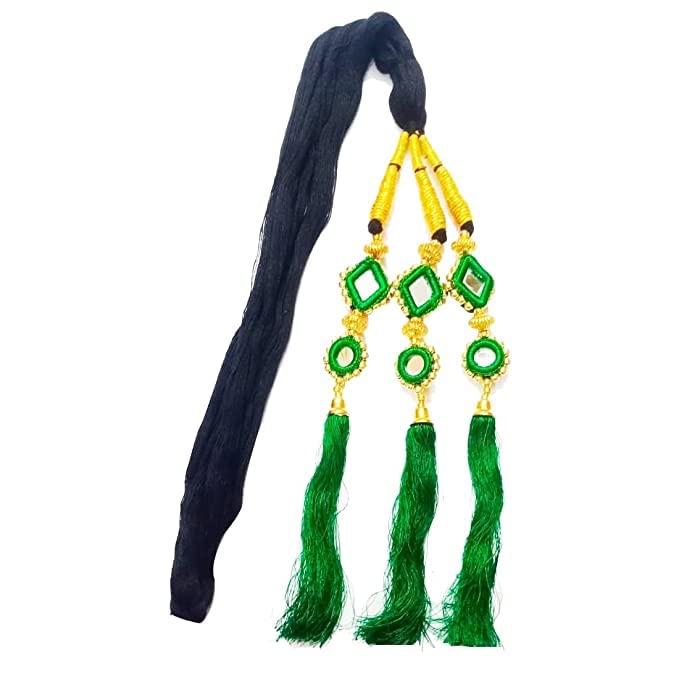 SIYAA Punjabi Pranda Hair Extension Choti Parandi - Long Length Beautiful Braid Tassels Traditional Hair Accessories for Women & Girls (Green) | Perfect for Weddings, Festivals & Cultural Events