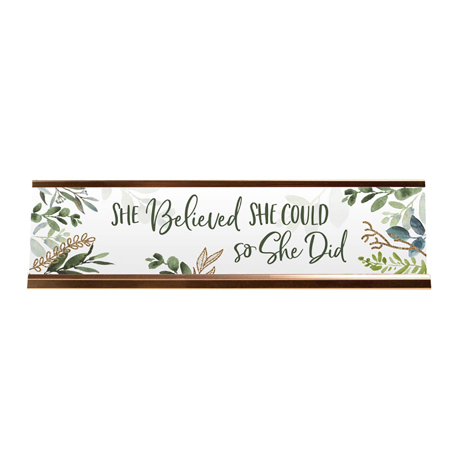 Inspiring Motivational Desk Nameplate - 'She Believed She Could' with Rose Gold Holder - Perfect for Office Decor, Gift for Women, Graduation, or Work from Home Inspiration