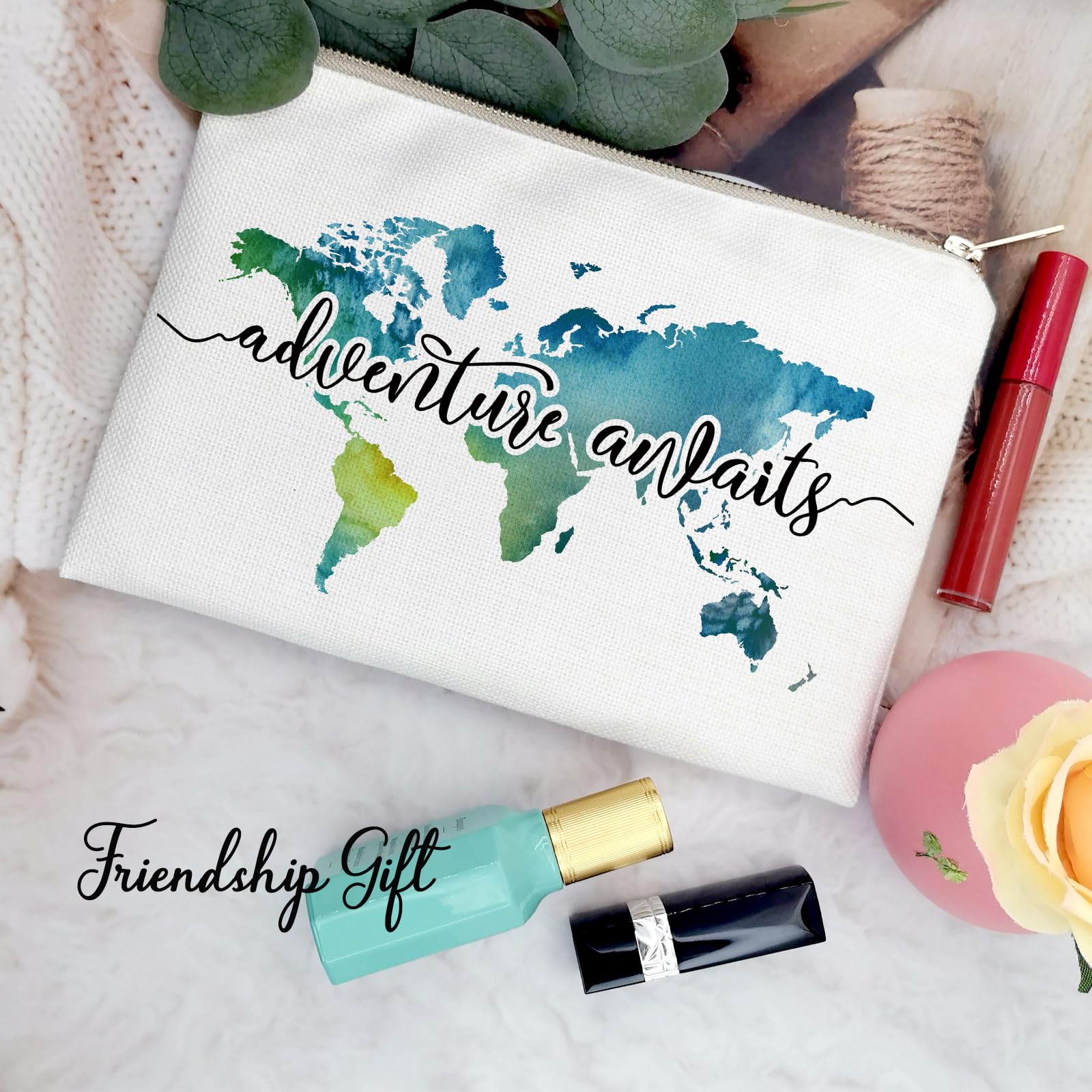 Premium Travel Makeup Bag - Waterproof Cosmetic Organizer with World Map Design, Durable Linen Fabric - Perfect Gift for Women Travelers | Ideal for Vacations, Camping & Business Trips