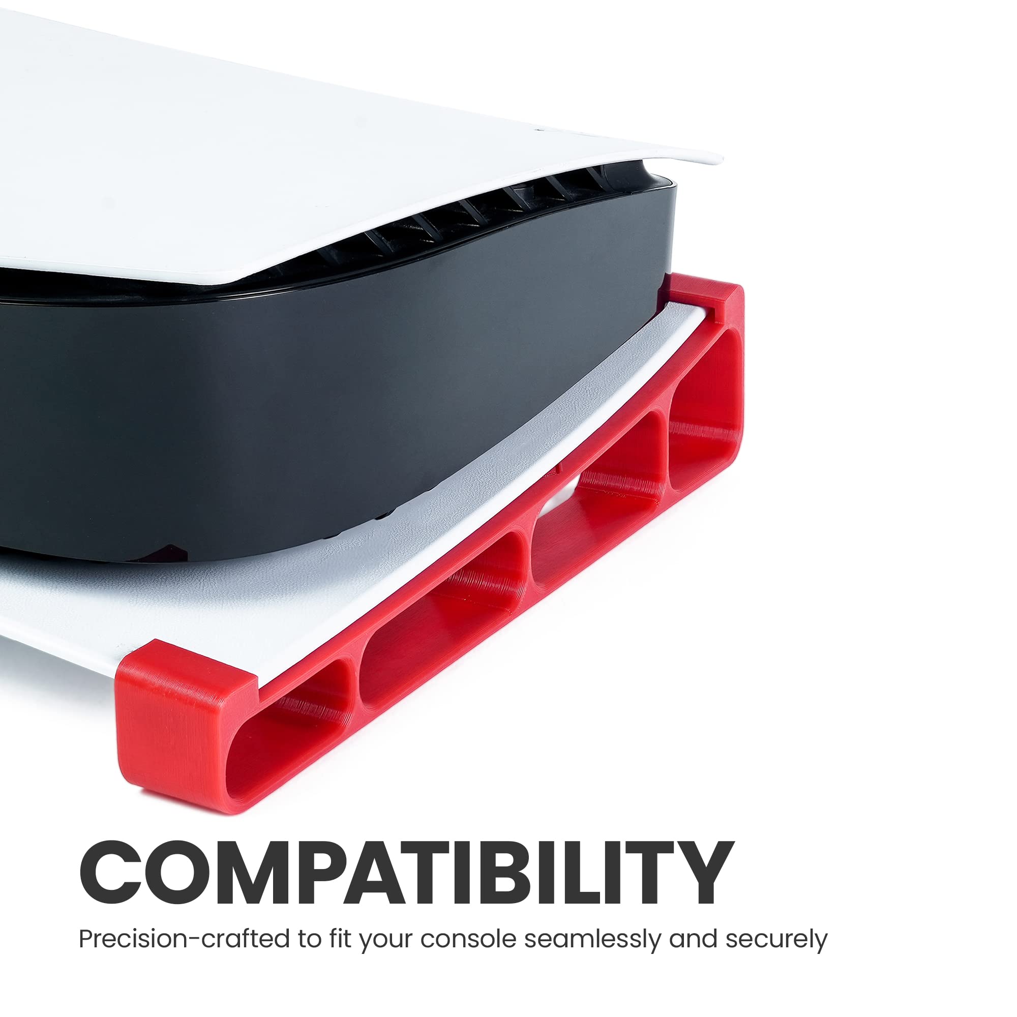Glistco PS5 Horizontal Stand - Compatible with PlayStation 5 Disc Edition - Red Gaming Console Stand for Secure Storage & Display - Perfect for Living Room, Game Room & Entertainment Center Setup