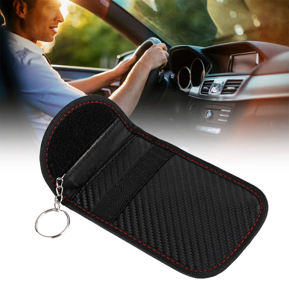 Premium Faraday Bags for Car Keys - Carbon Fiber RFID Signal Blocking Pouch, Anti-Theft Key Fob Protector with Secure Zipper (Black) | Prevent Car Hacking & Keep Keys Safe at Home/Travel