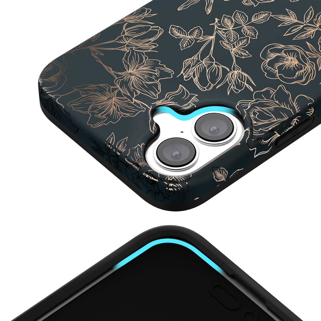 Elegant Floral Rose Gold Chrome iPhone Case - Stylish Protective Cover for iPhone 13/12/11/X - Perfect for Everyday Use, Office & Special Occasions