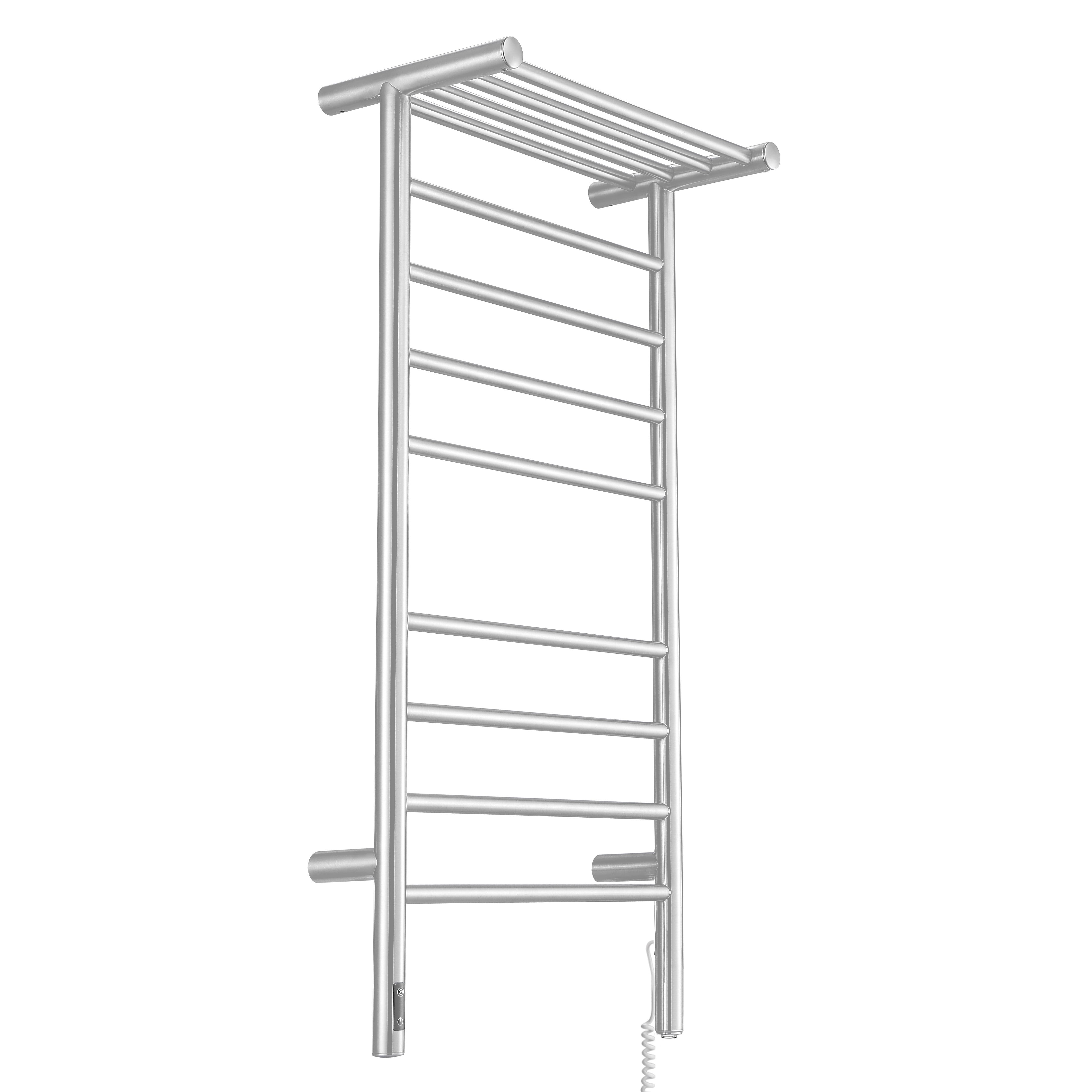 Piazzo OBT 8 Bar Dual Wall Mount Towel Warmer with Timer - Brushed Stainless Steel Bathroom Heater for Spa, Gym & Luxury Home Use
