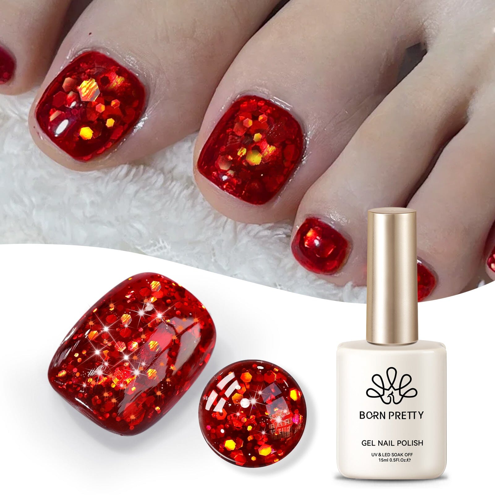 Red Sequins Glitter Gel Nail Polish - SG14 Vanity Fair 15ml - Long Lasting Shine for Manicures & Pedicures - Perfect for Parties, Weddings & Special Occasions