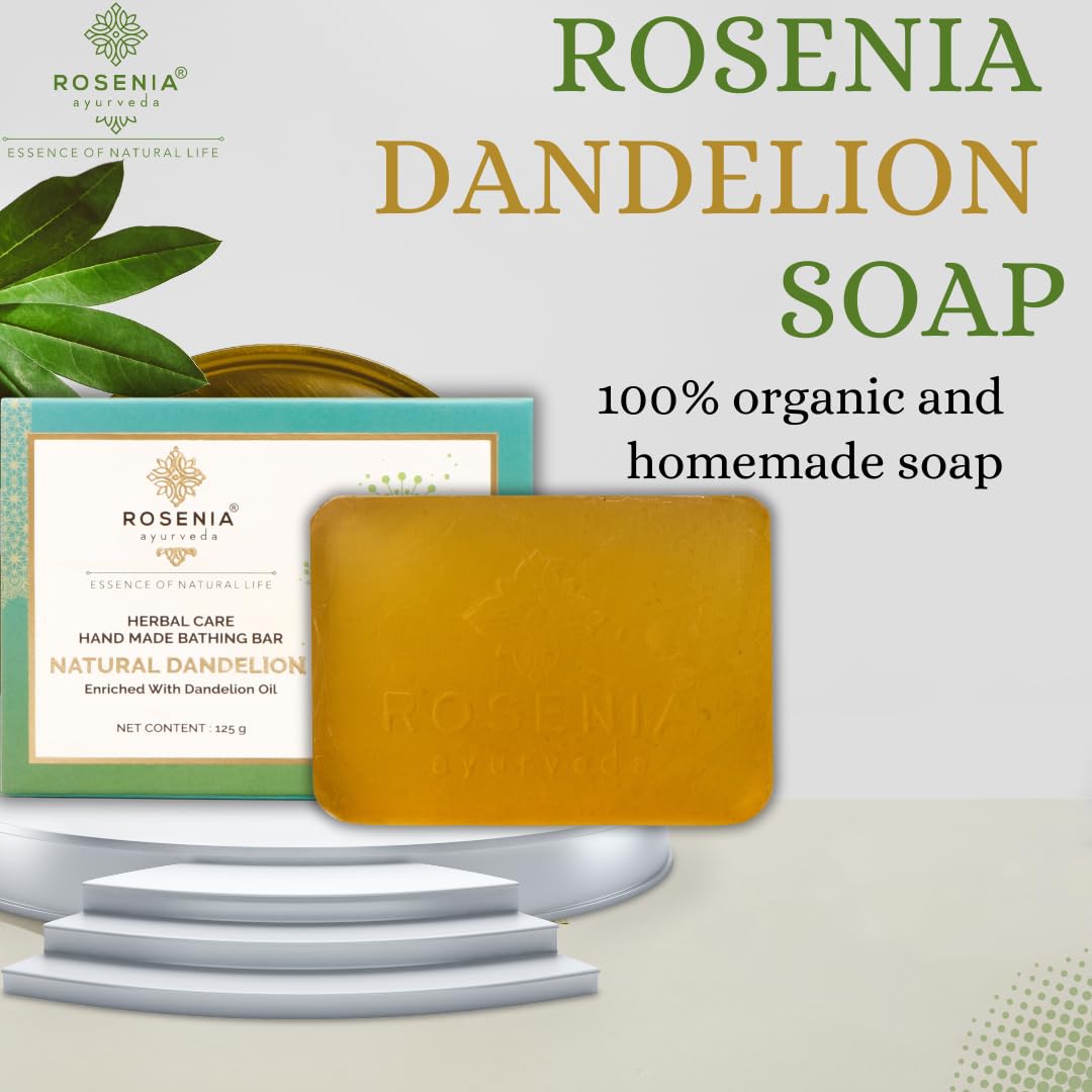 Rosenia Ayurveda Natural Dandelion Handmade Soap Bar for Face & Body - Organic Herbal Cleanser for Sensitive Skin, Acne & Dryness - Perfect for Daily Bathing, Spa & Gift Sets