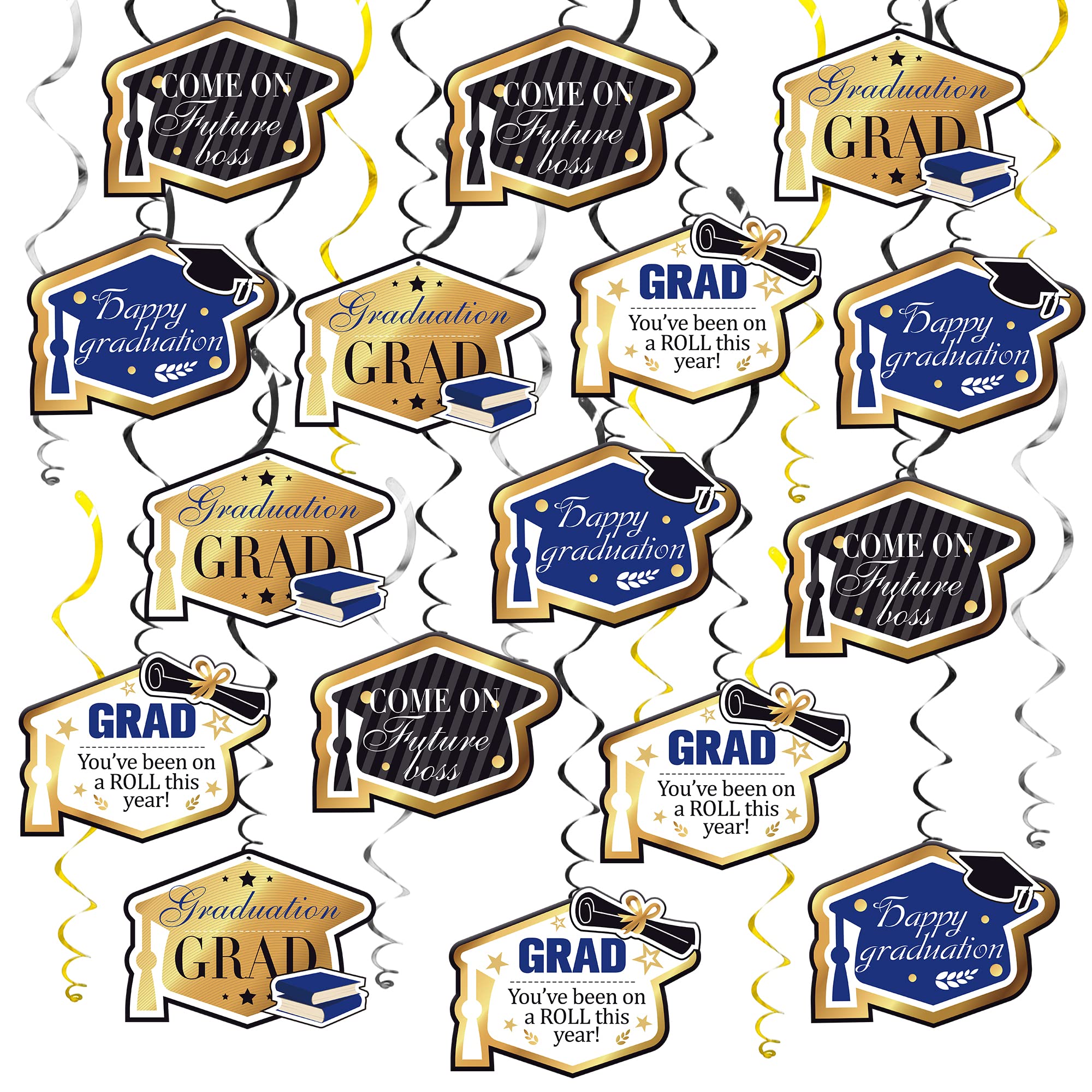KatchOn Graduation Hanging Swirl Decorations - 46-Pack Blue & Gold 2025 Graduation Party Supplies | No DIY Required | Perfect for Graduation Ceremonies, Parties & Photo Backdrops